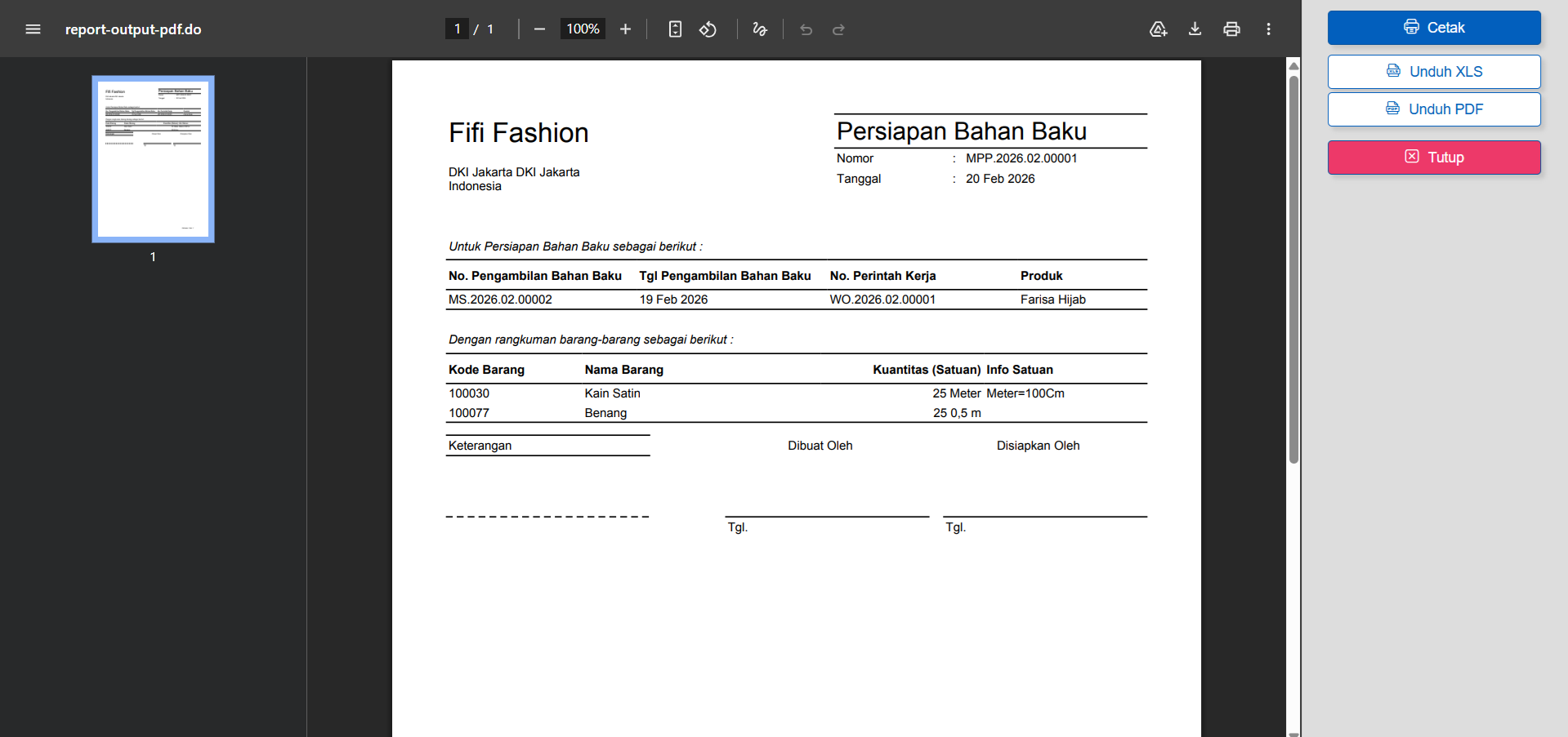 mencatat persiapan bahan baku