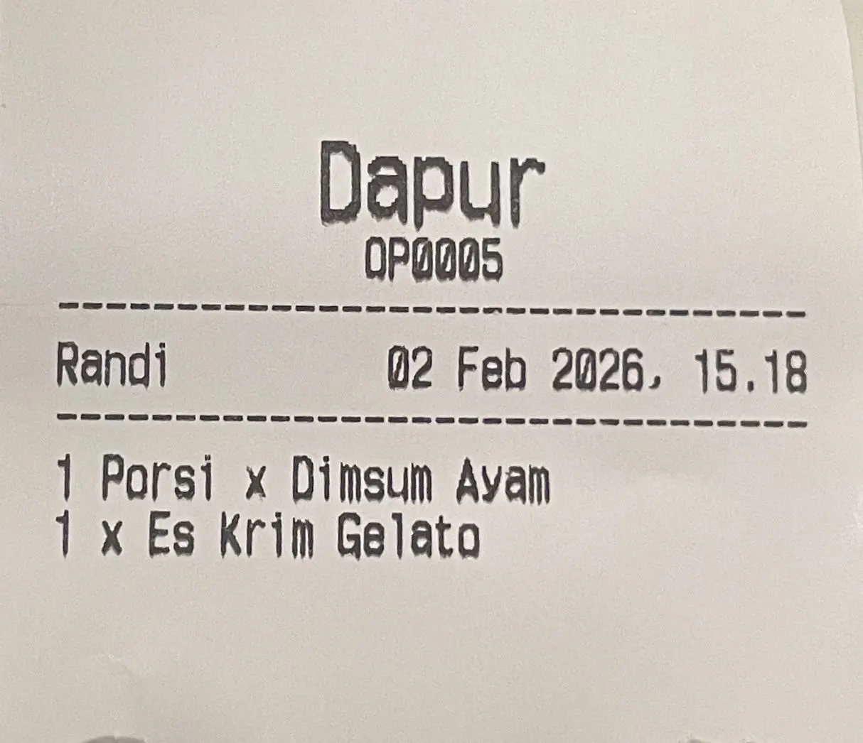 cetak ulang struk dapur/gudang