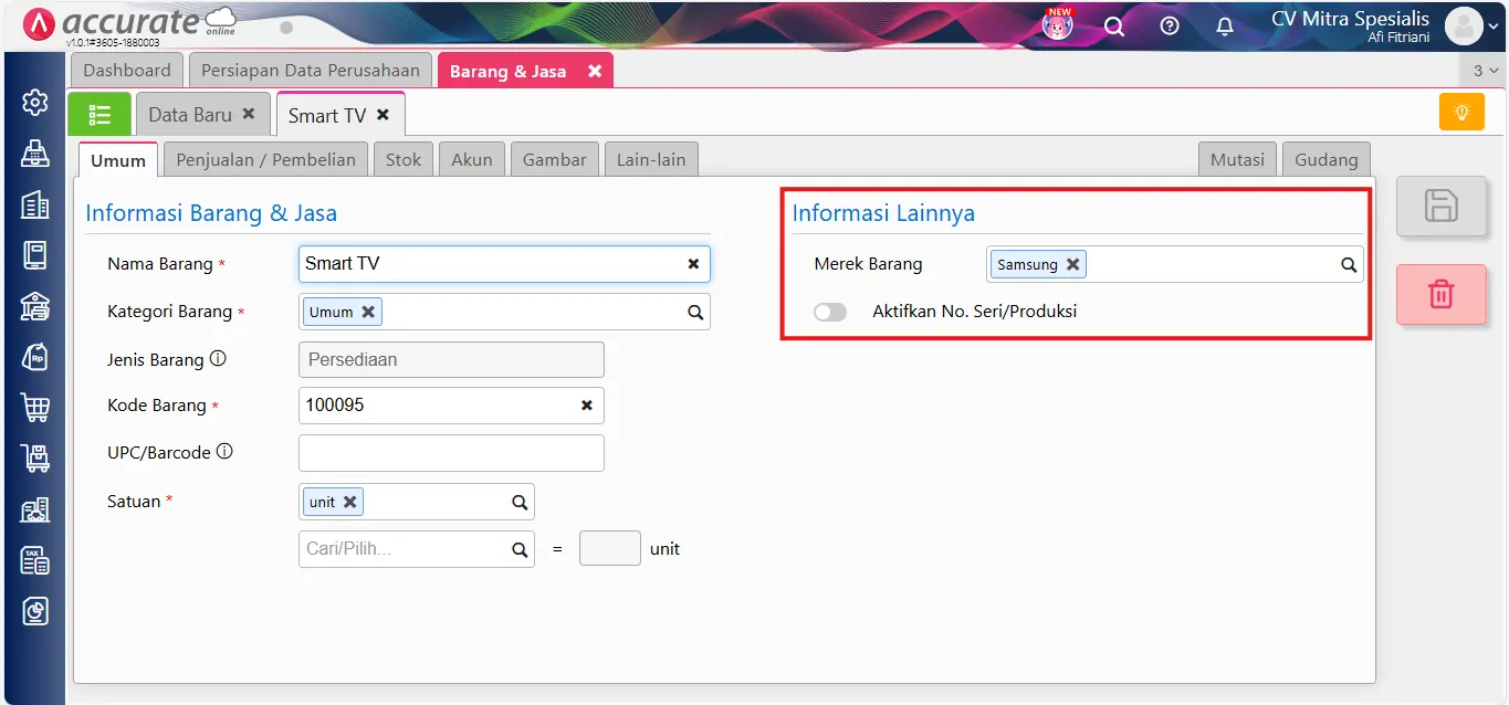 mengatasi error nonaktif no seri barang