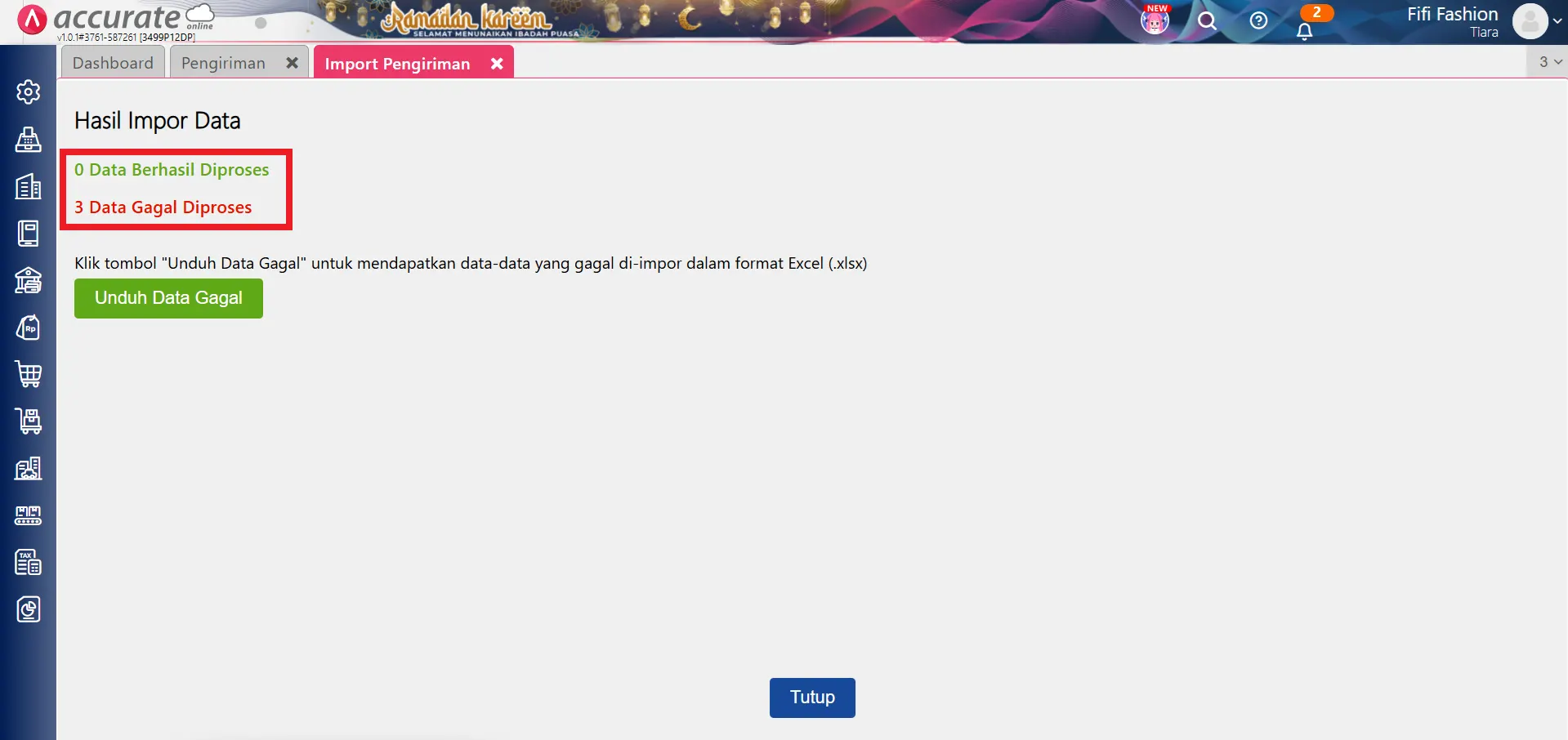 impor pengiriman Excel/CSV
