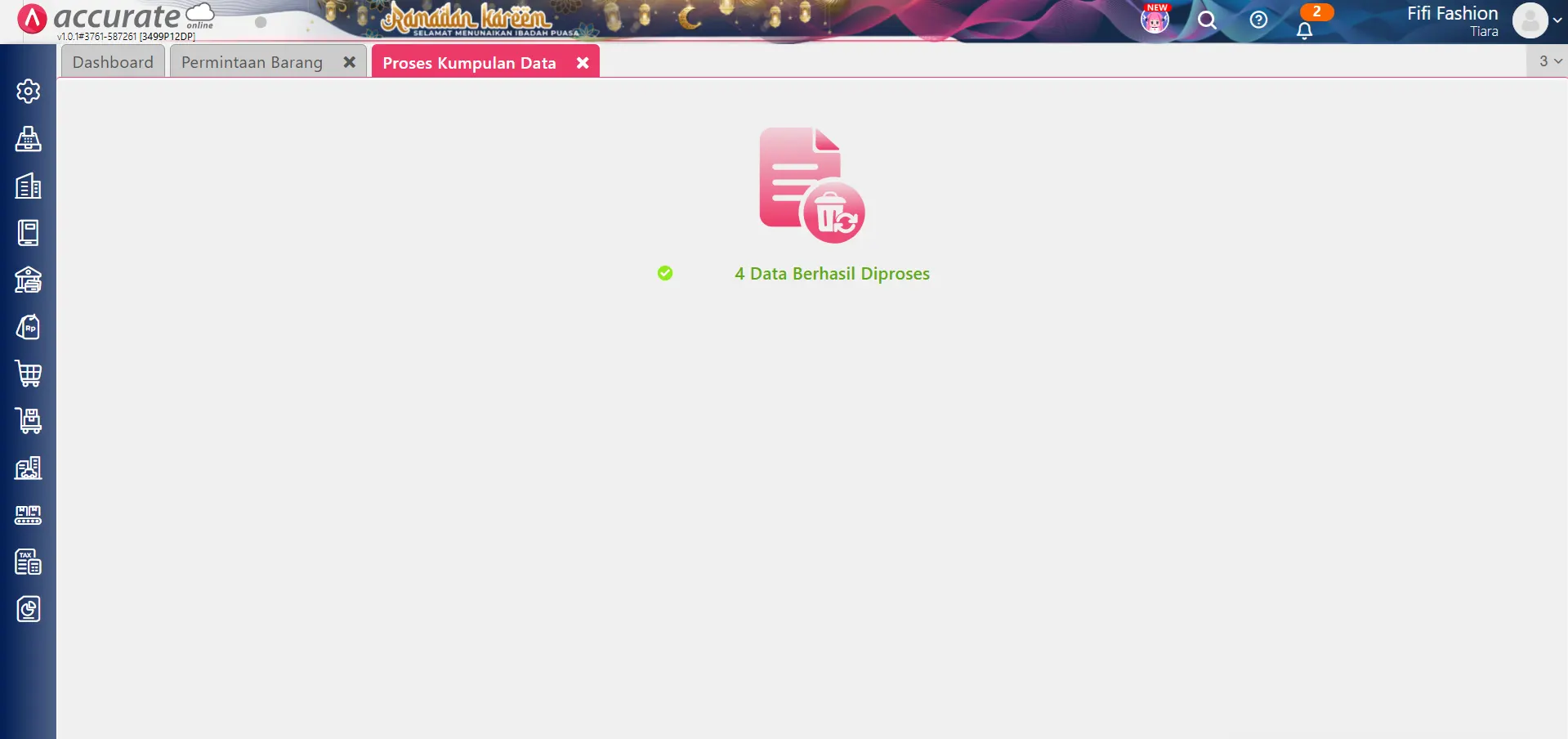 hapus transaksi permintaan barang secara massal