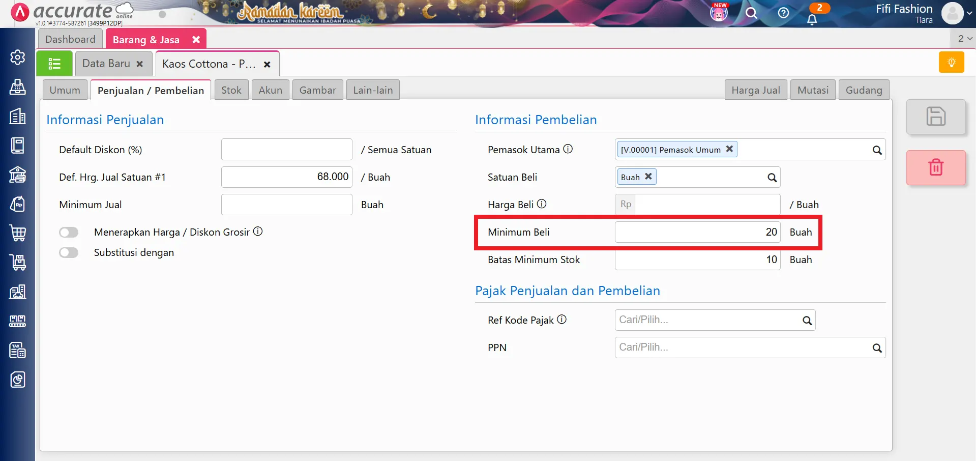 pesanan pembelian stok minimum
