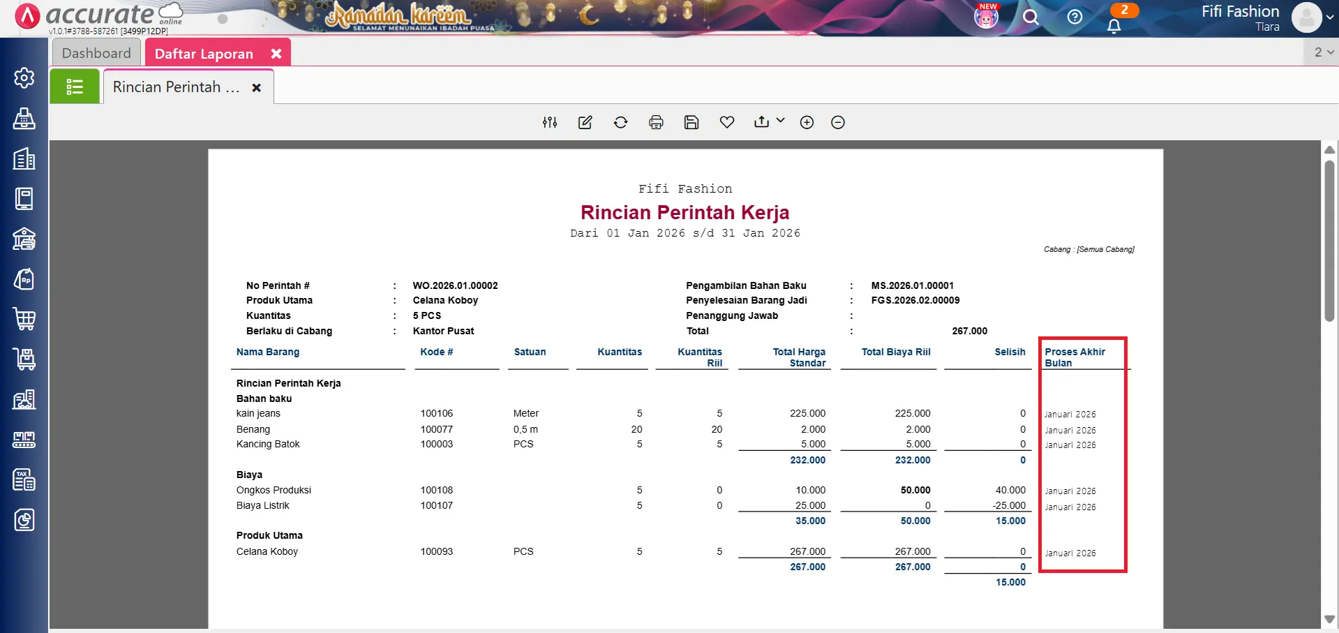 referensi proses akhir bulan perintah kerja
