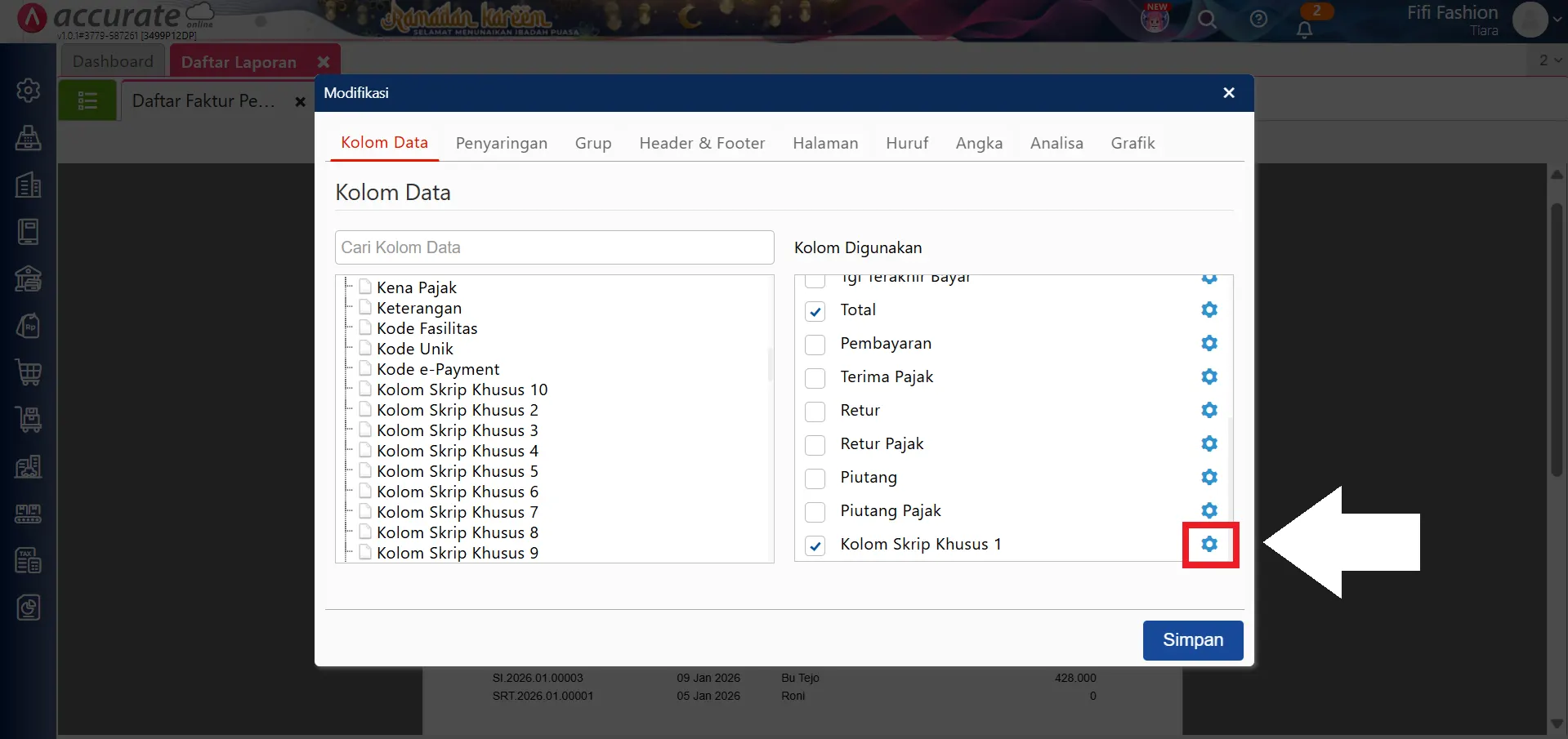 menampilkan jumlah faktur di laporan penjualan