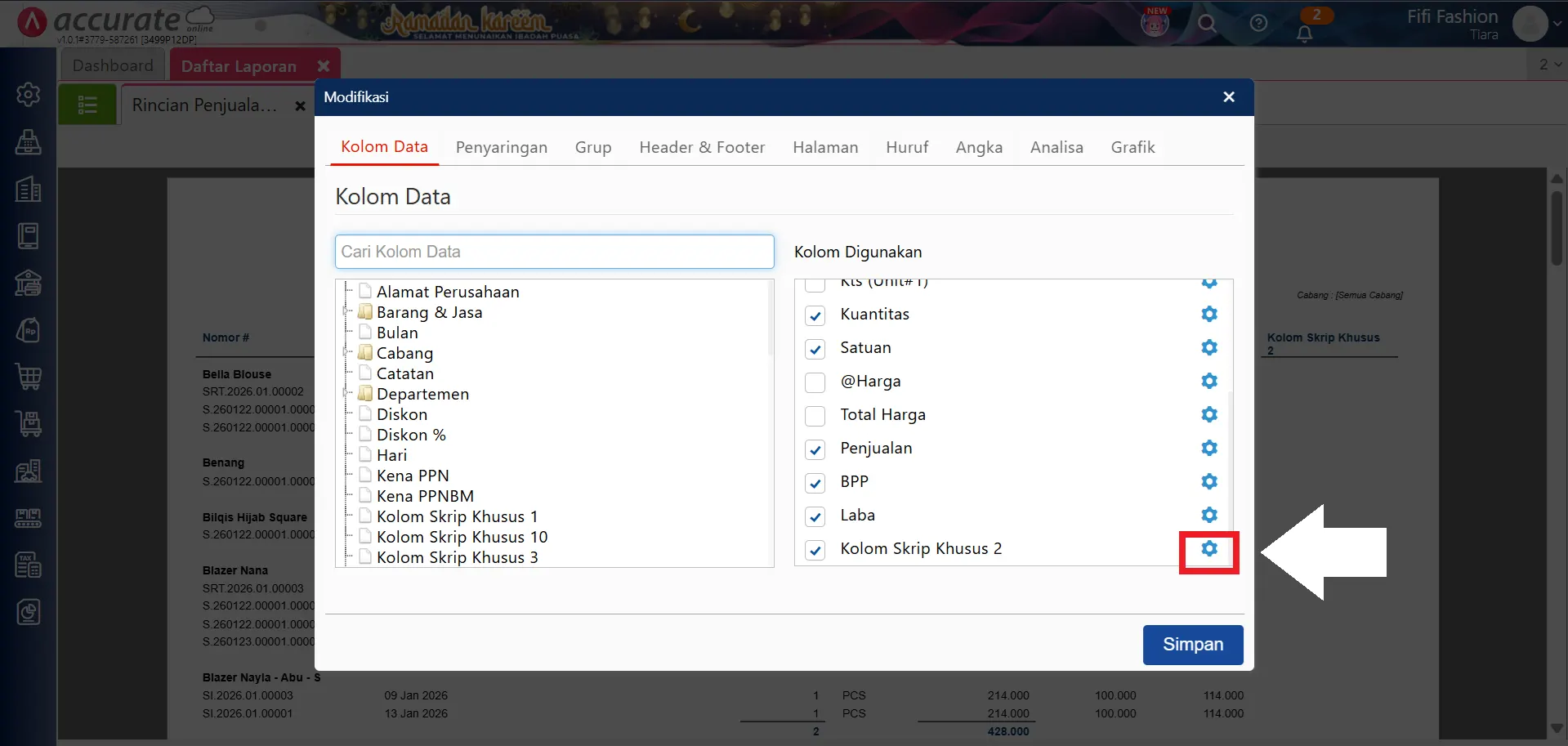 menampilkan margin laba kotor per barang