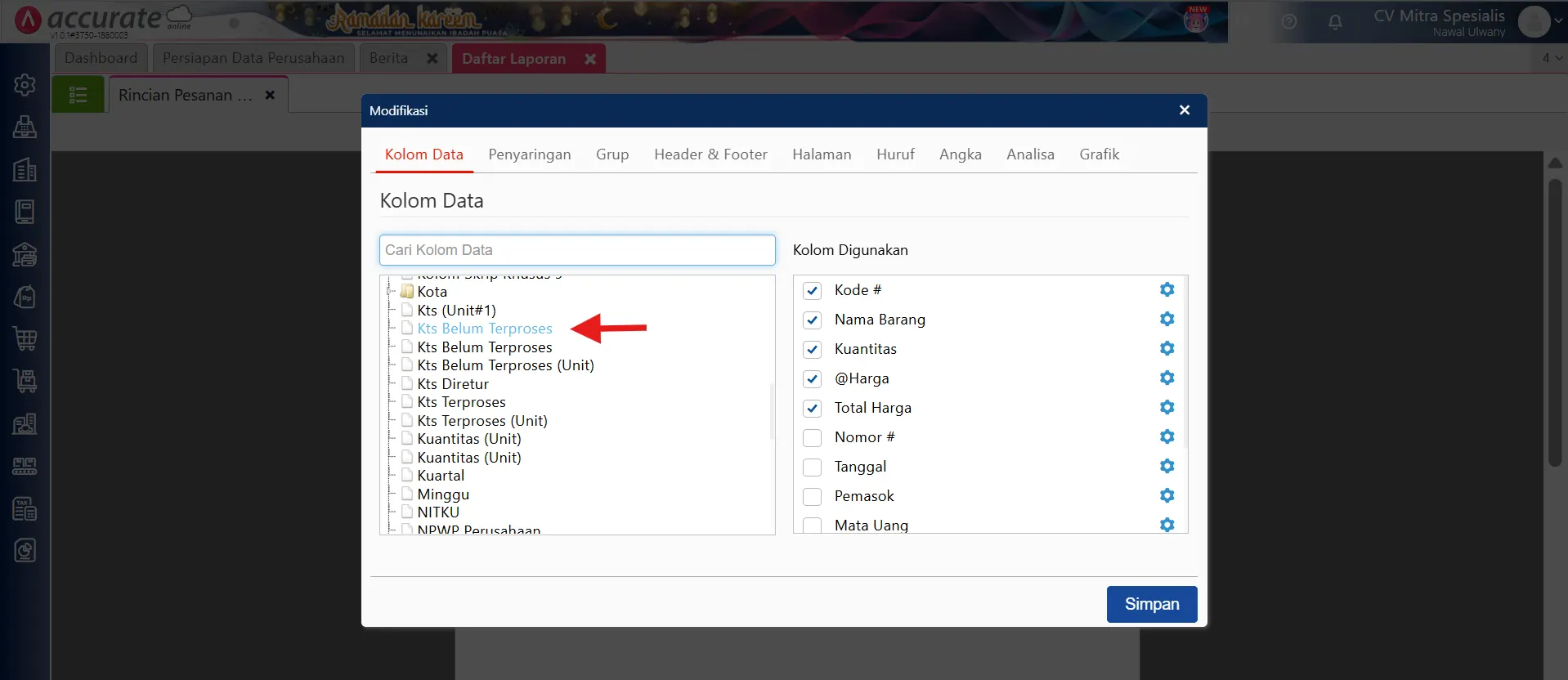 laporan pesanan pembelian ditutup