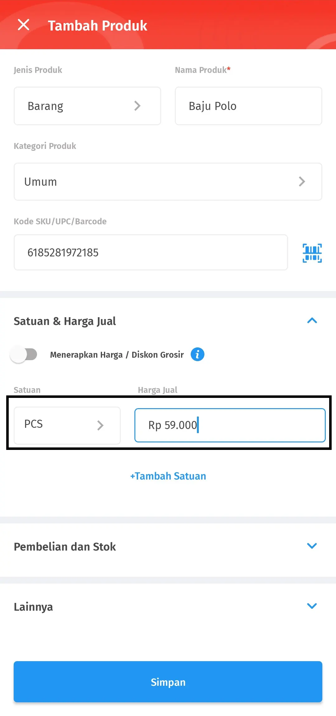 menambahkan produk barang