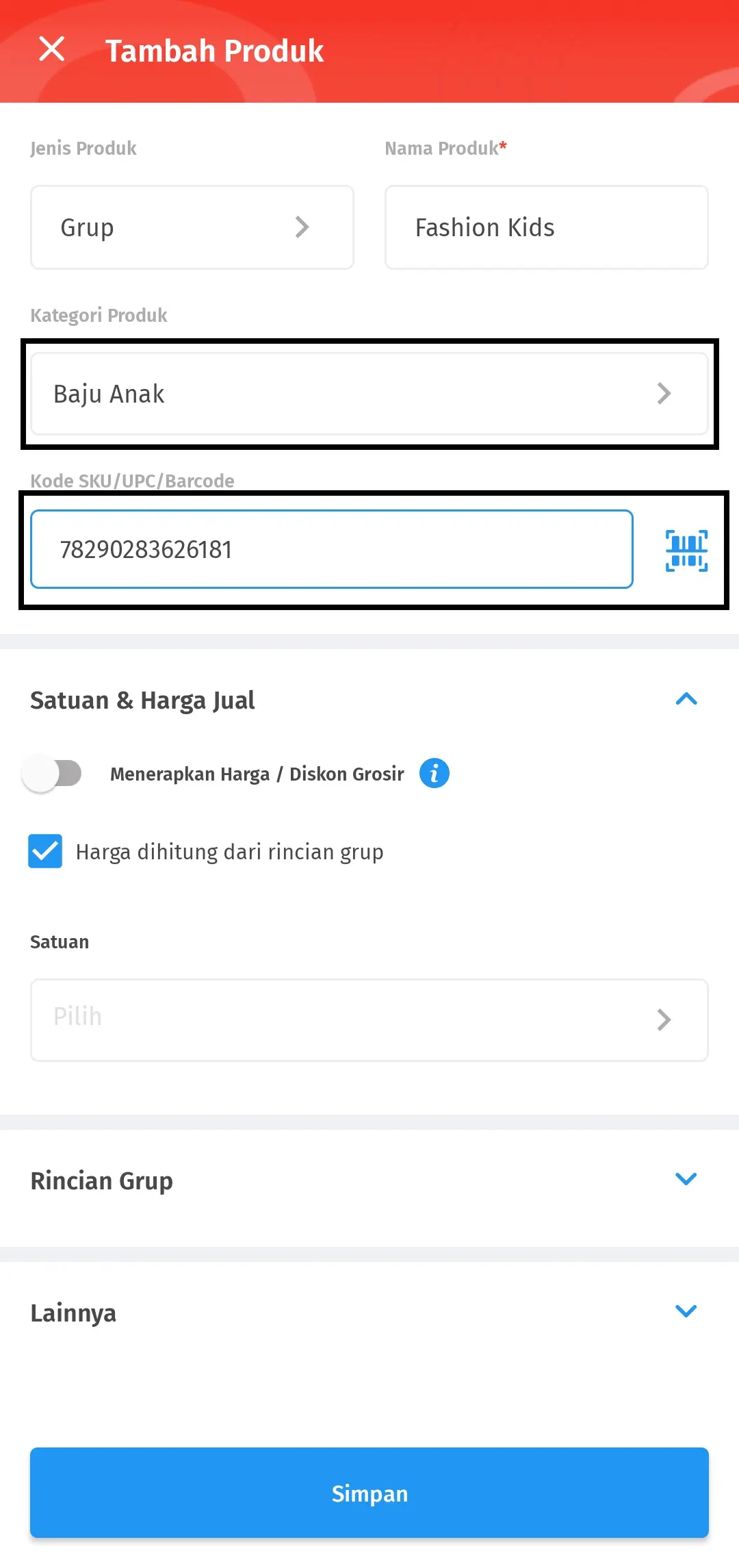 menambahkan produk grup