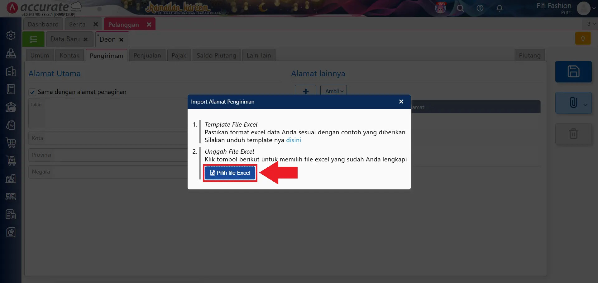 impor alamat pengiriman pelanggan dari excel