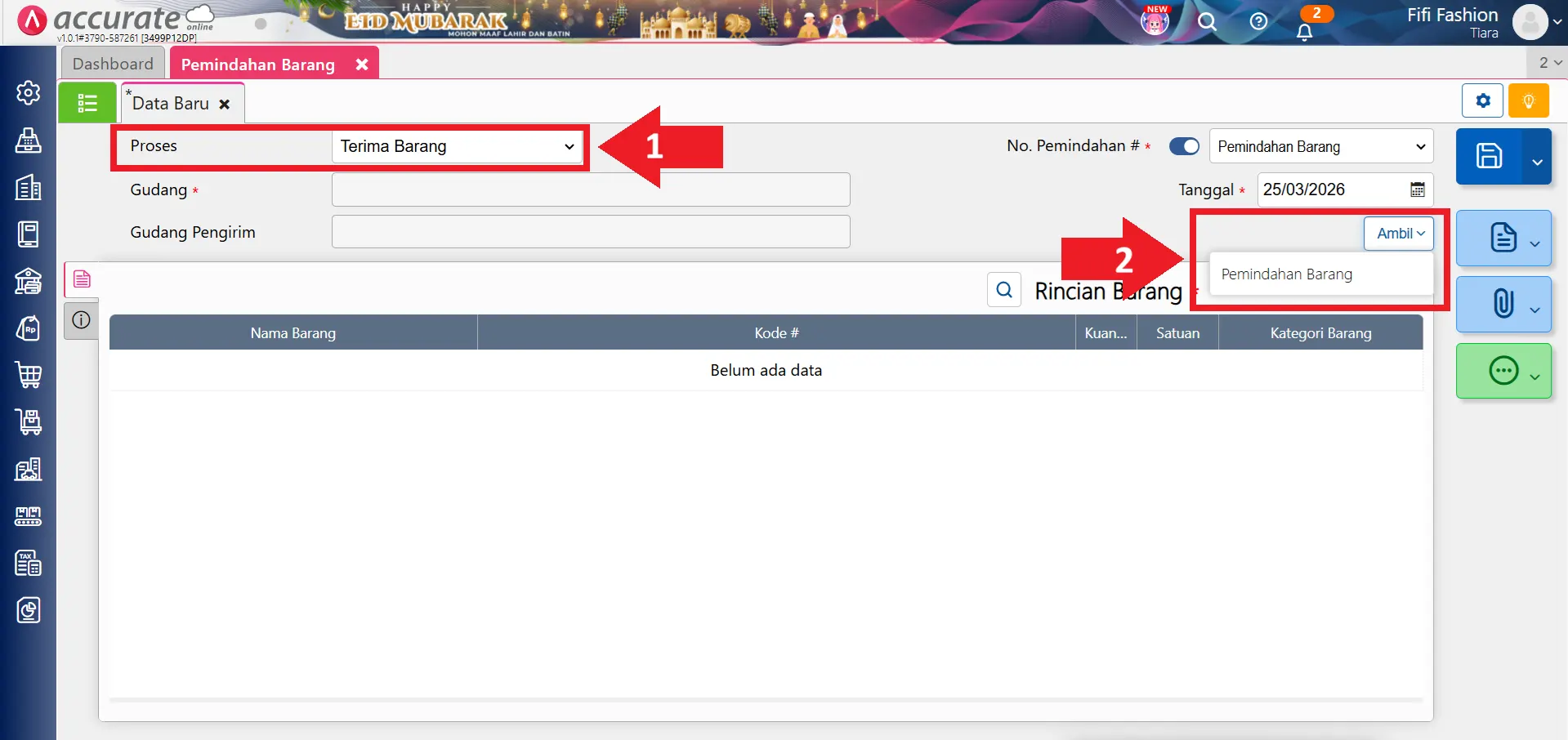 memindahkan stok barang rusak ke gudang rusak