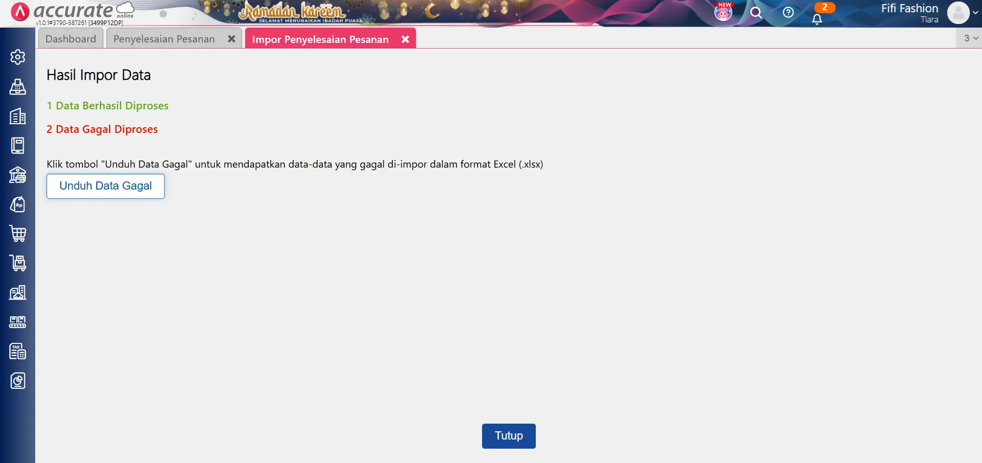 mengimpor penyelesaian pesanan