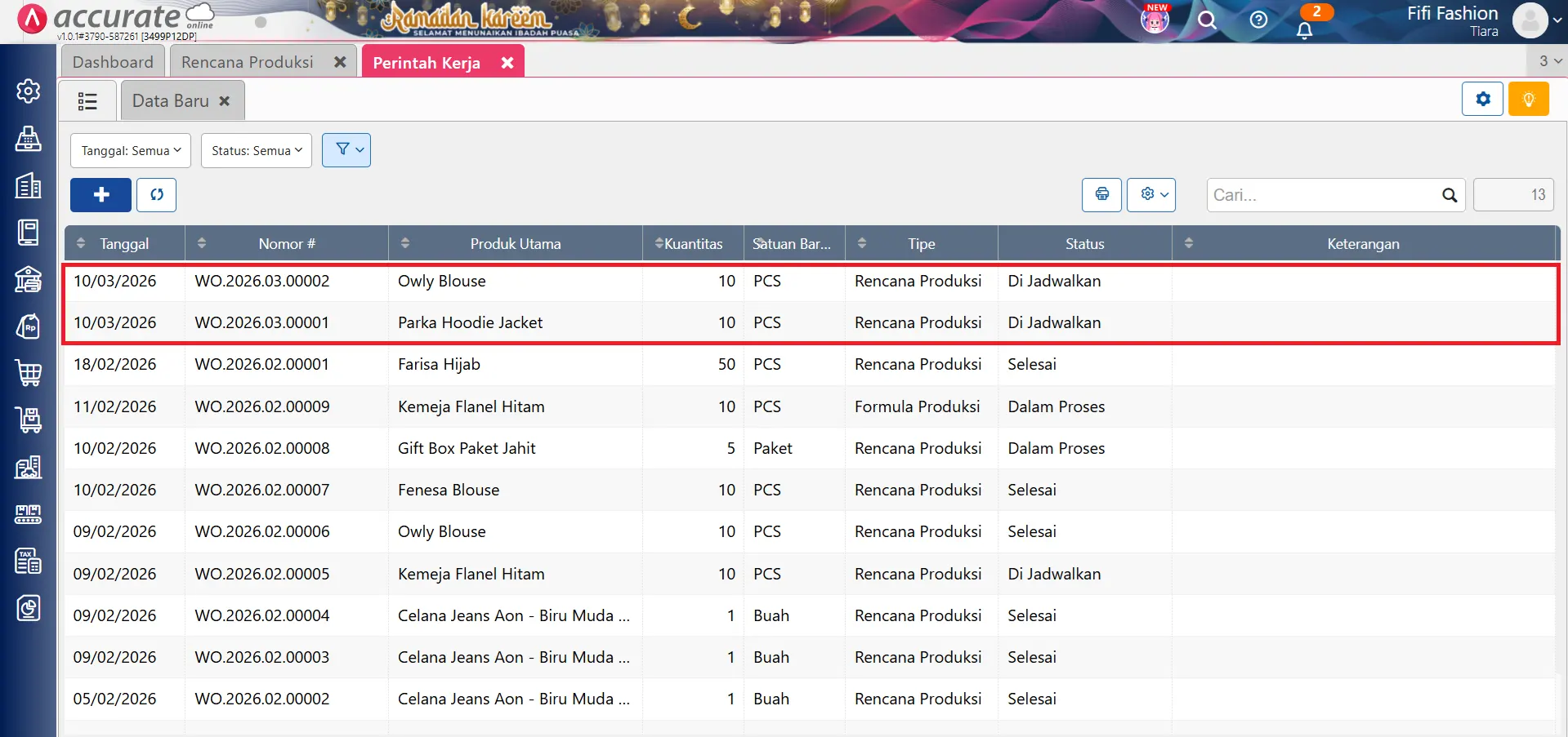 perintah kerja dari rencana produksi