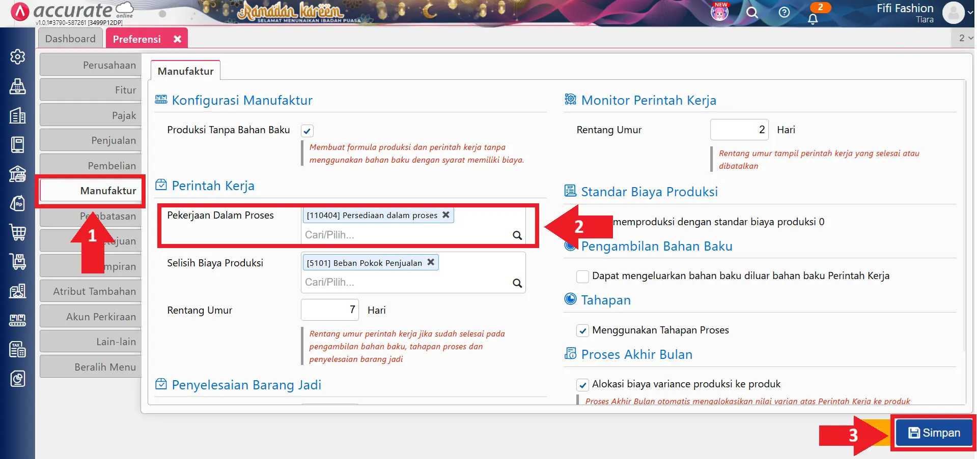 error akun saat pengambilan bahan baku