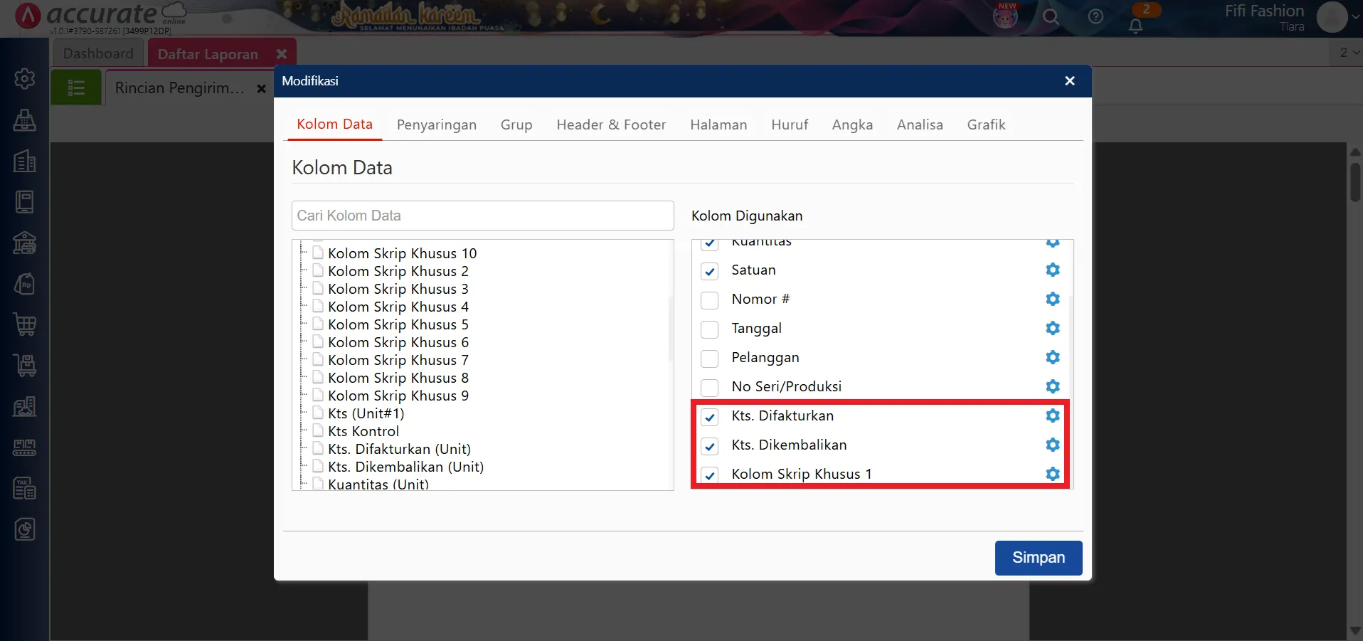 menampilkan kuantitas belum terproses di laporan DO