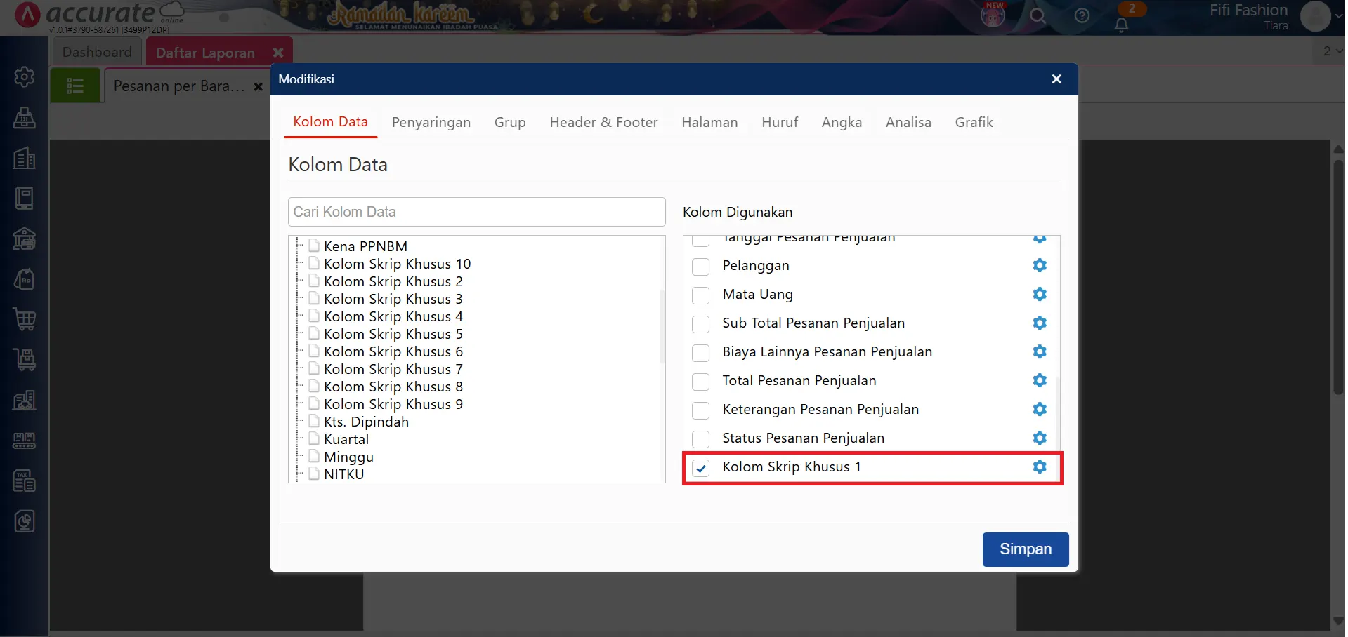 menampilkan kuantitas belum proses di laporan pesanan