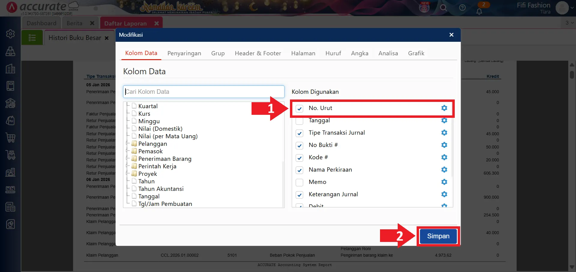 menampilkan nomor urut