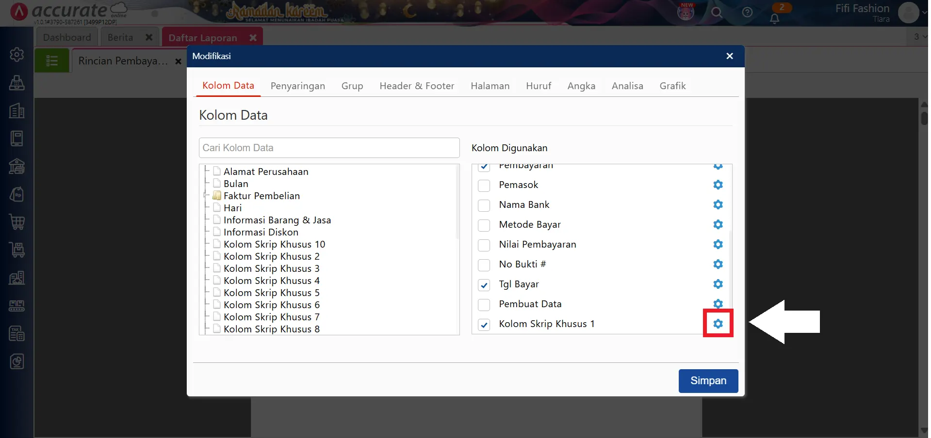 rentang hari bayar di laporan pembelian