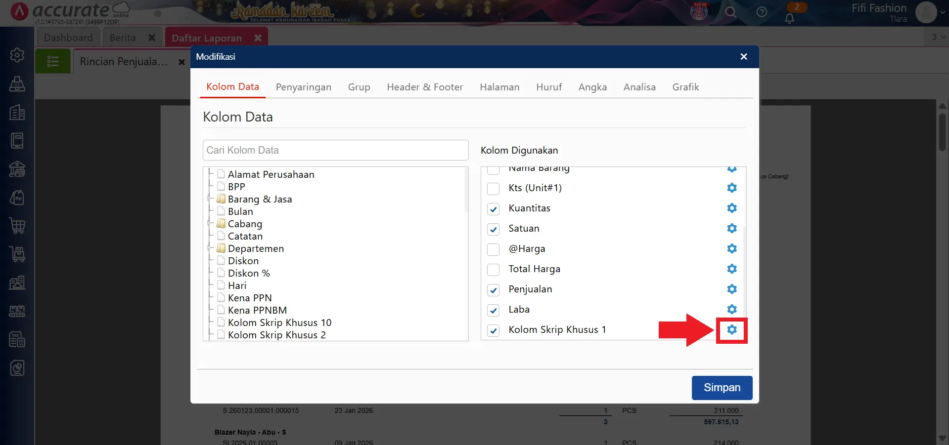 mengatasi skrip kolom tidak valid di laporan