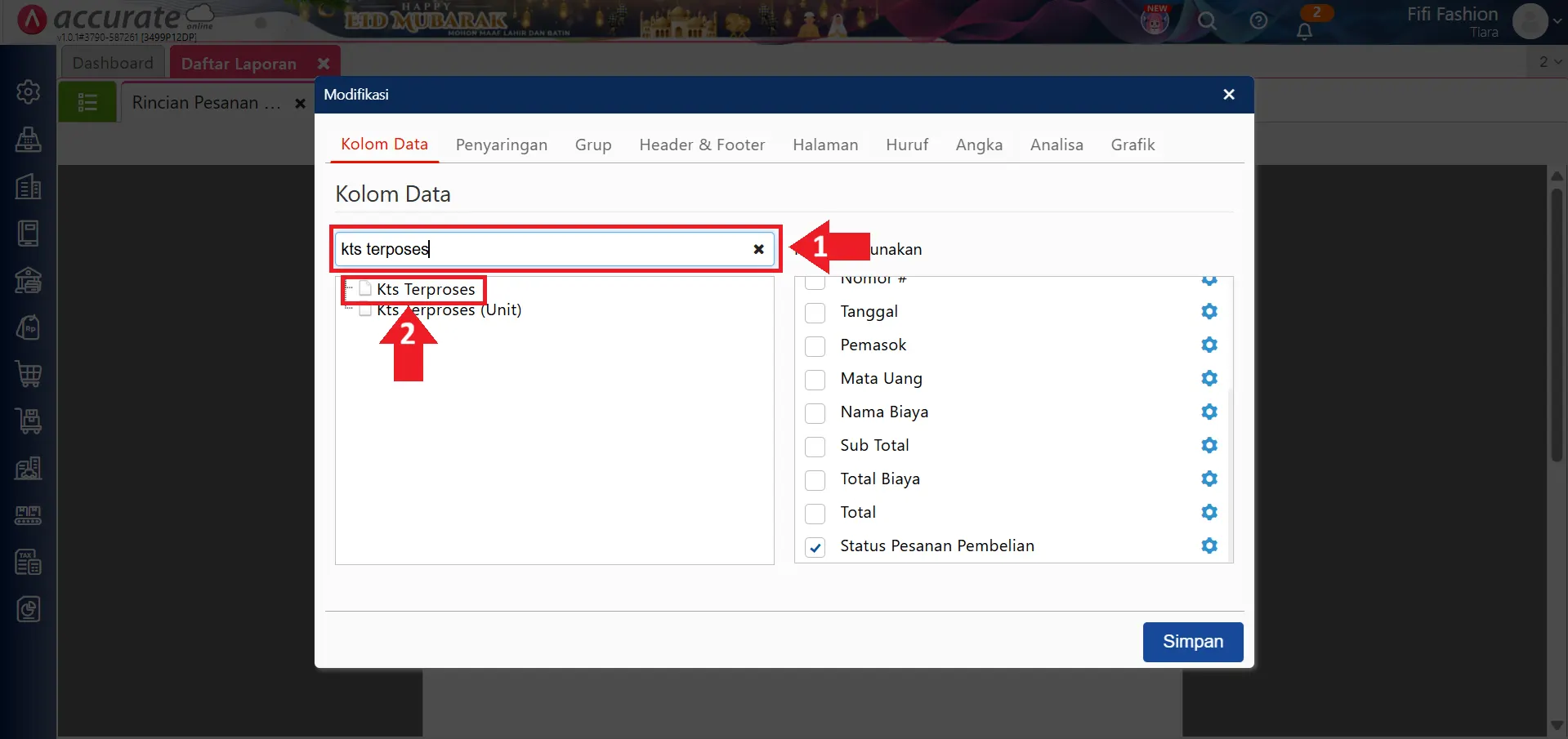 menampilkan kts. belum terproses 0 pesanan pembelian
