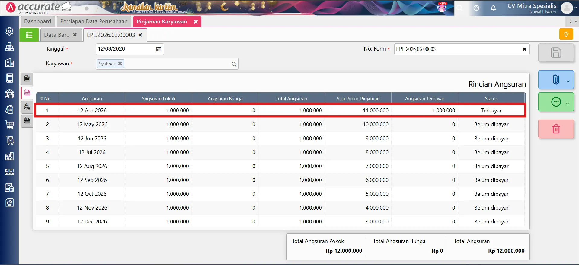 angsuran pinjaman karyawan lewat pencatatan gaji