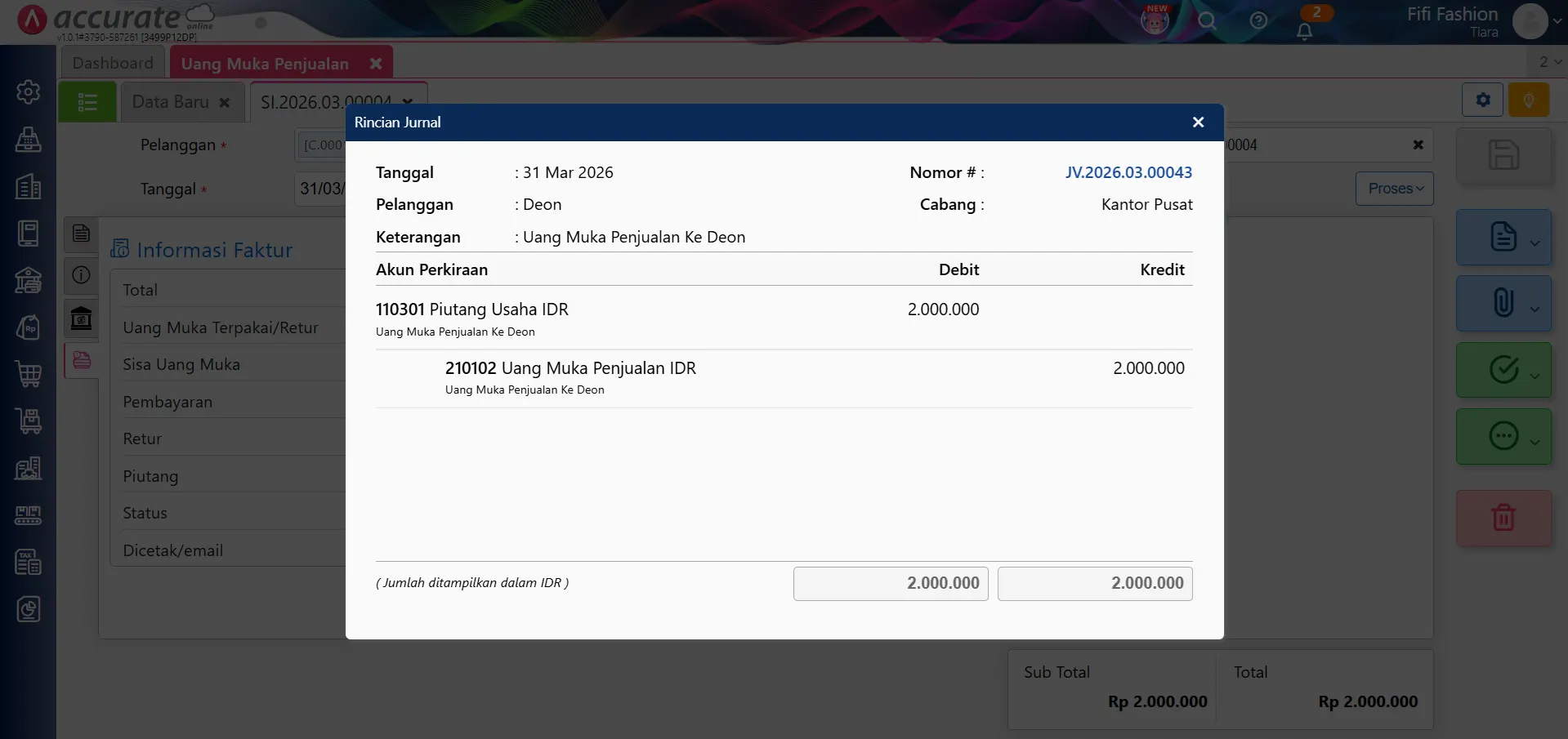 mencatat saldo awal uang muka penjualan