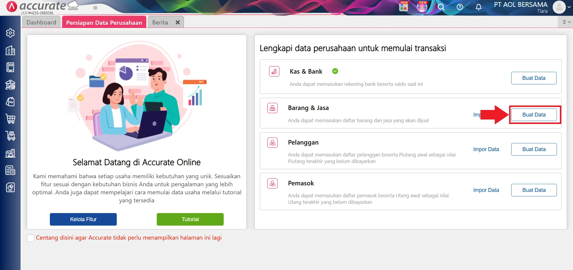 Mengisi data awal