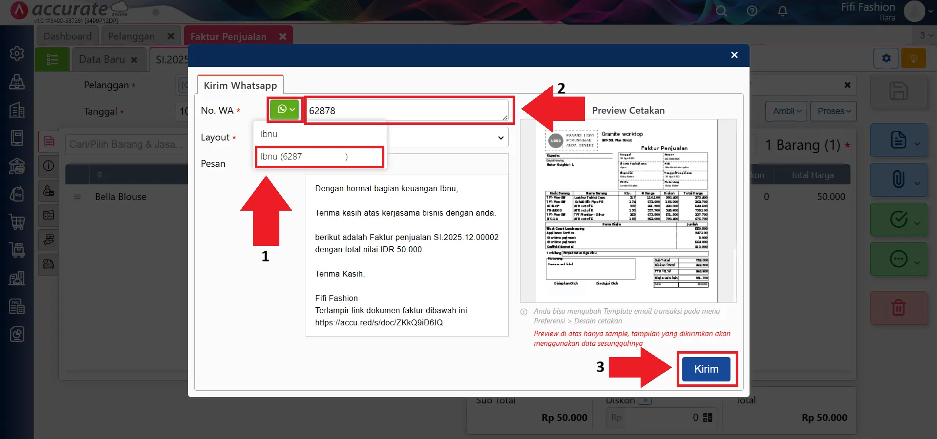 kirim faktur ke Whatsapp