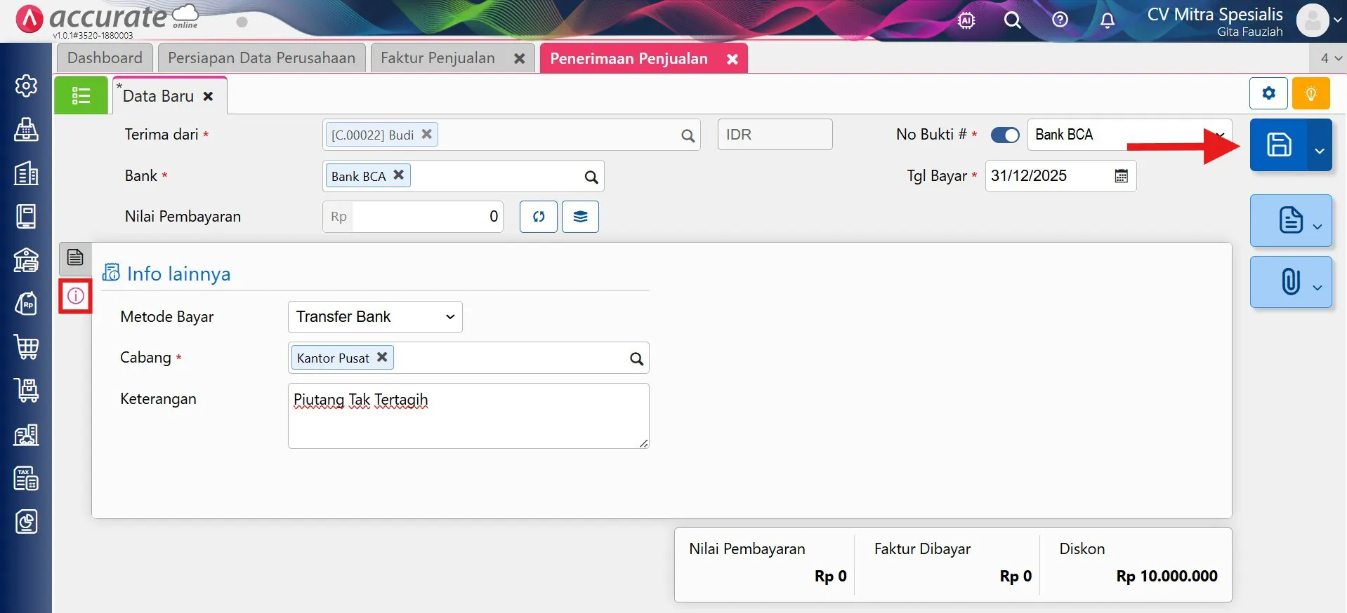 mencatat piutang tak tertagih