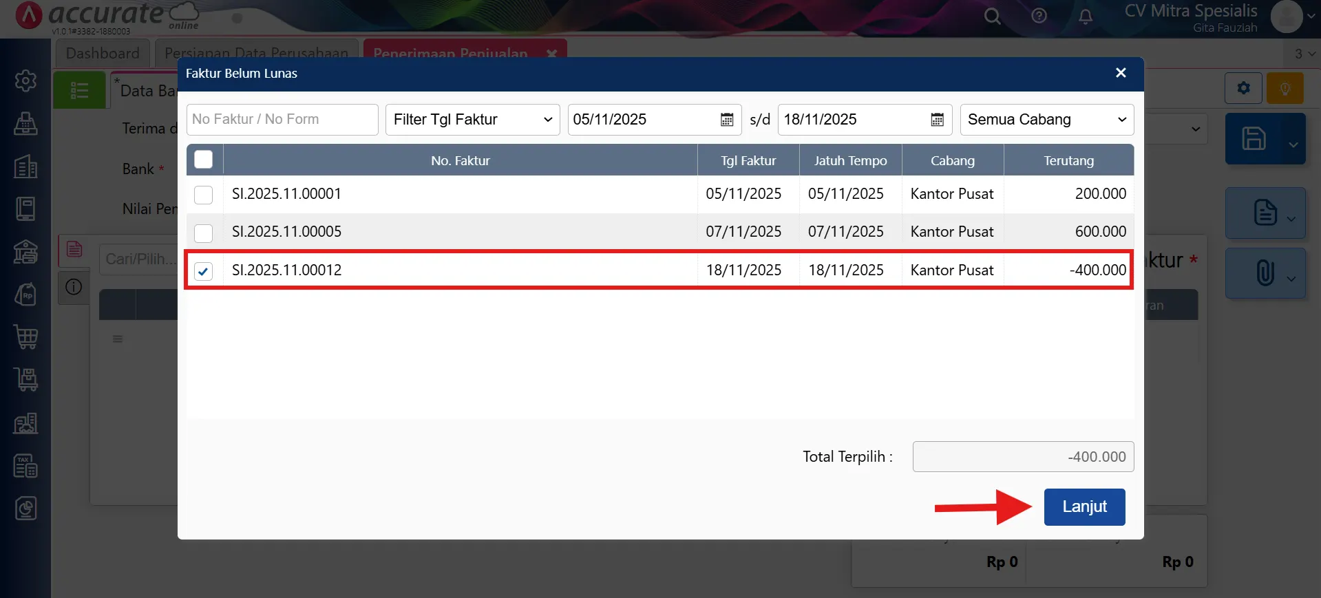 mengembalikan dana retur yang sudah lunas