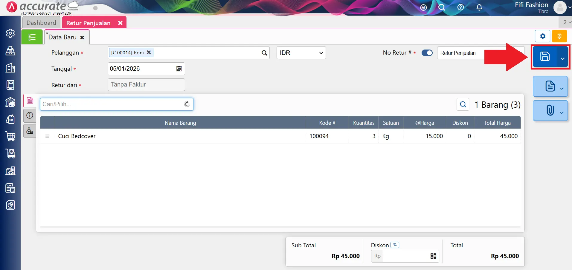 Cara retur penjualan jasa