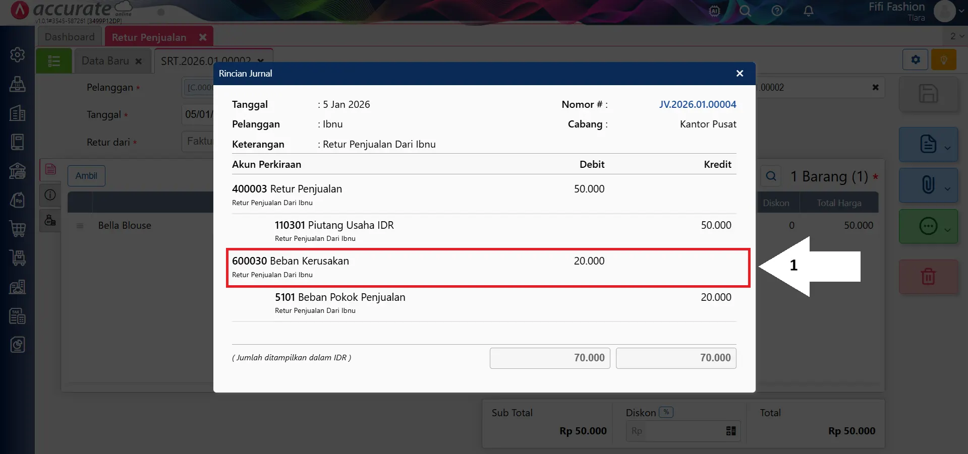 Cara retur penjualan tanpa barang kembali