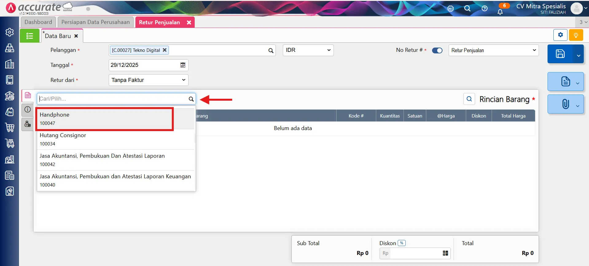 Cara mengatasi error nomor seri retur penjualan