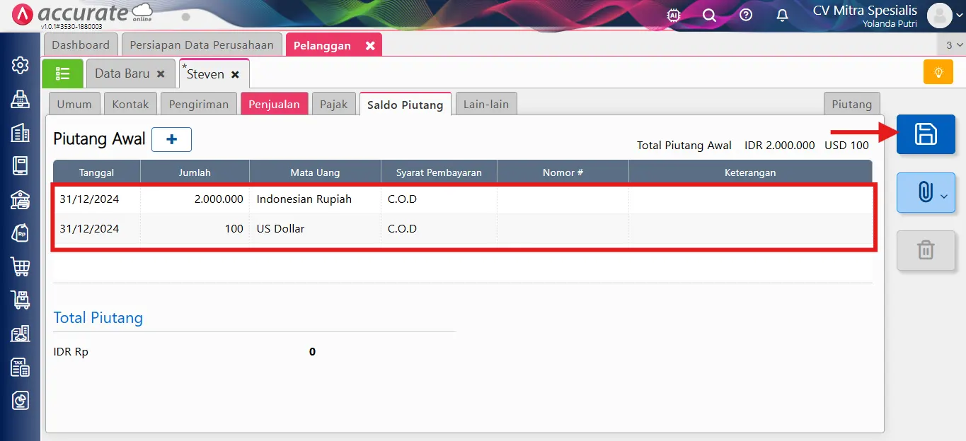 Saldo Piutang Multi Mata Uang