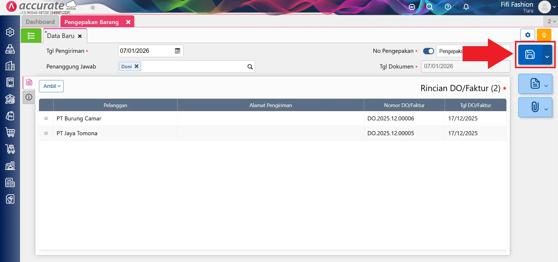 Fitur pengepakan barang