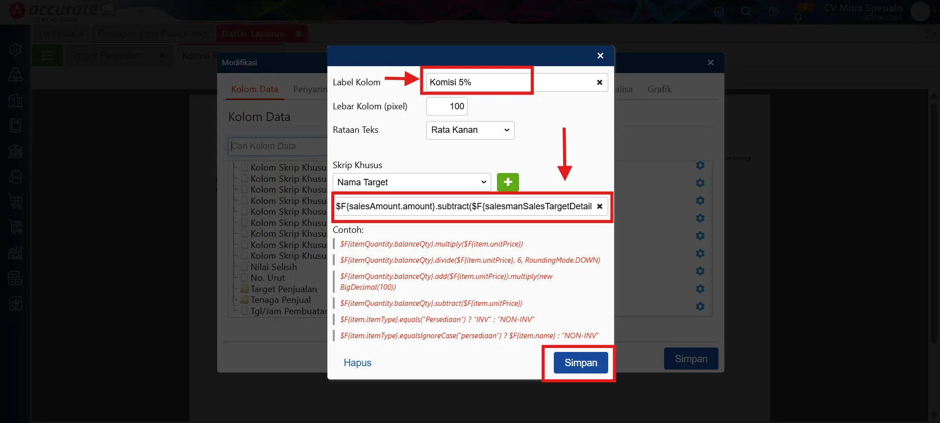 membuat komisi penjual dari target