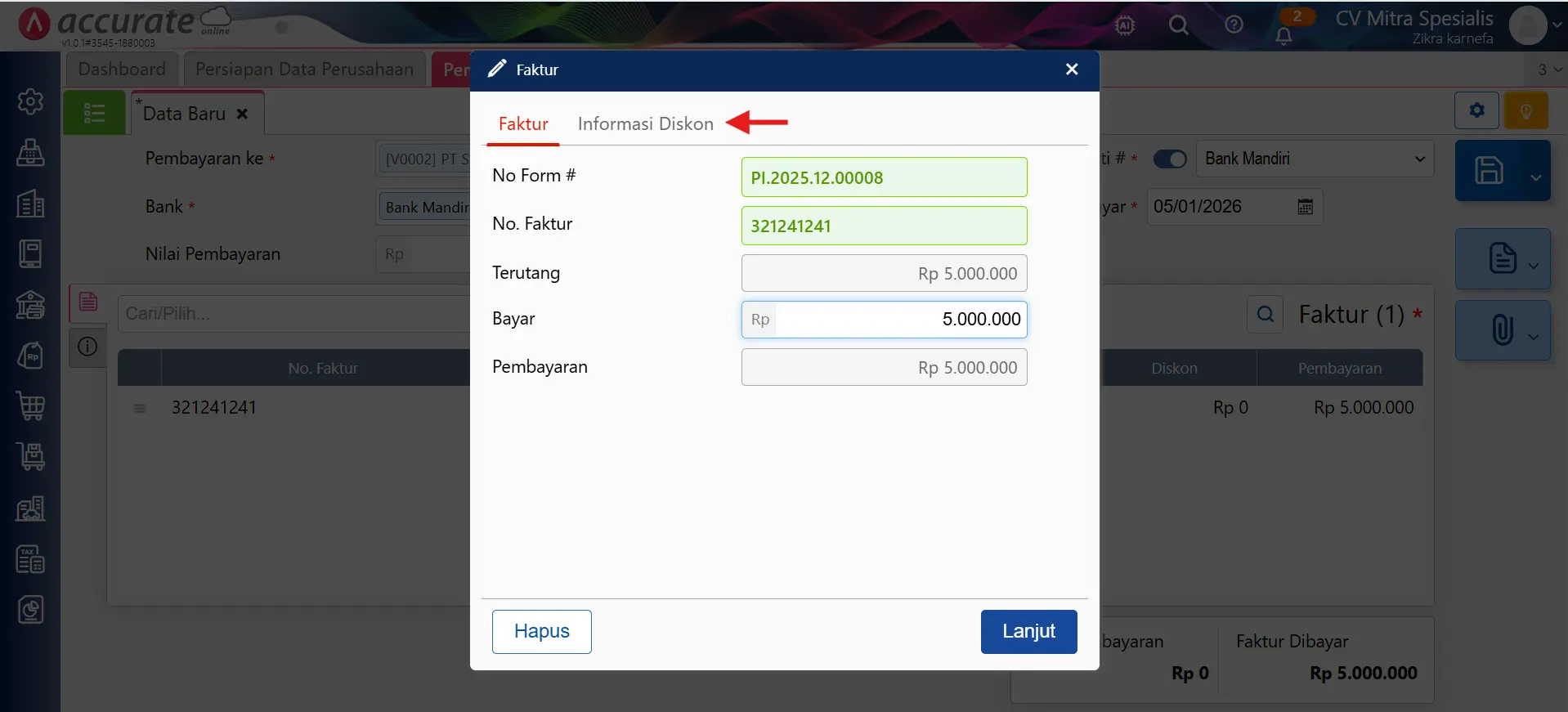 pembelian dilunasi pihak ketiga