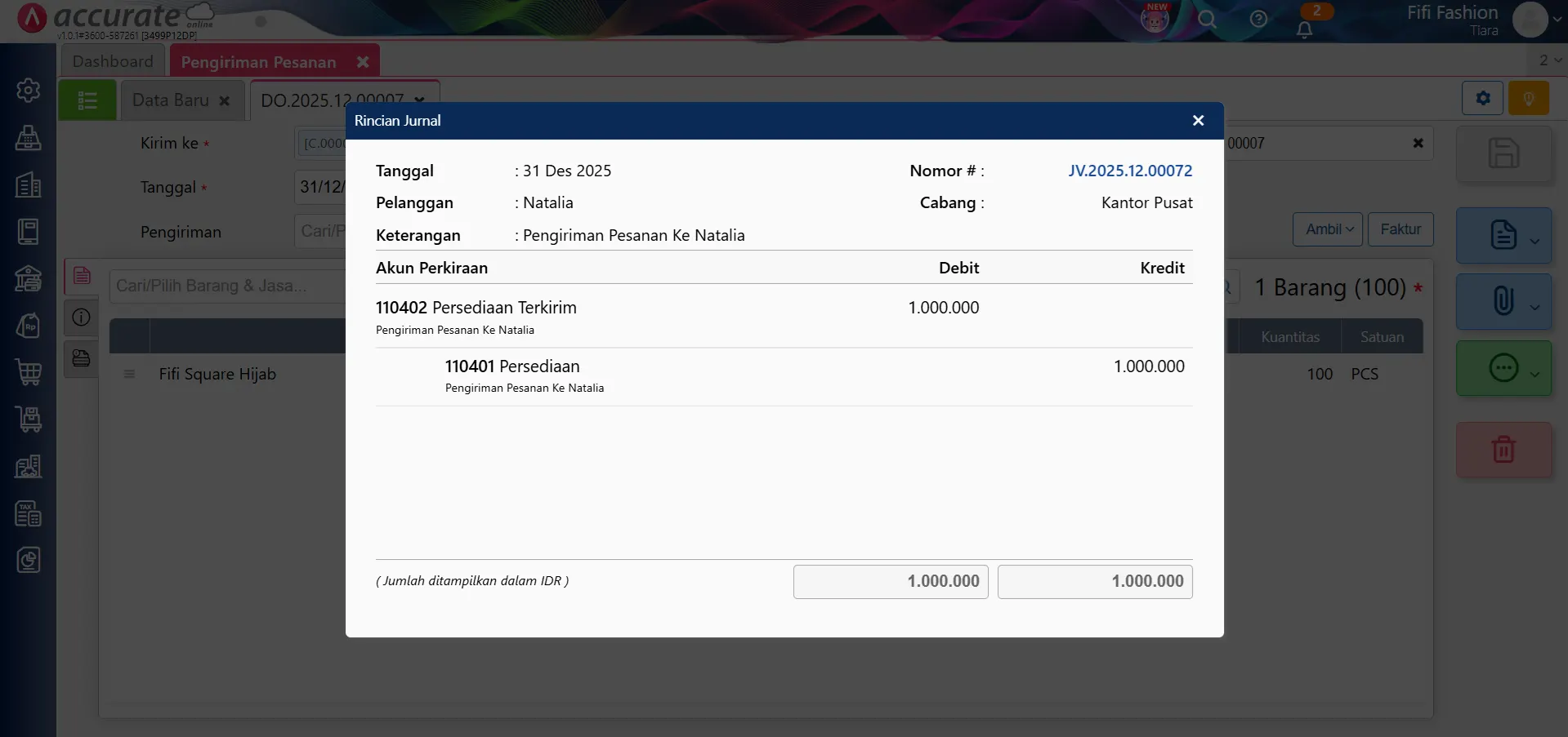 input saldo awal barang terkirim
