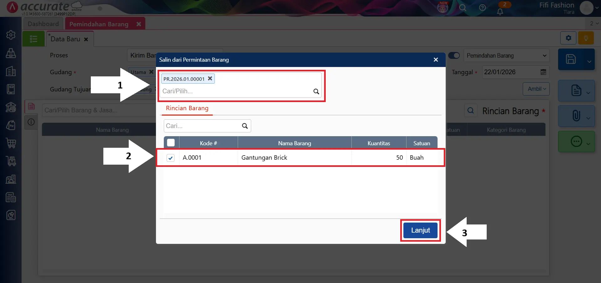 Mencatat permintaan kirim barang