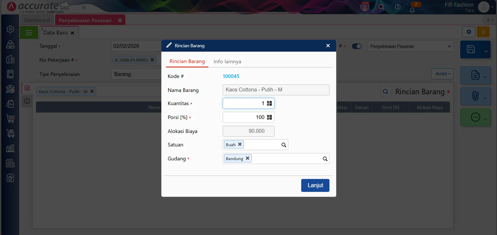Solusi error alokasi biaya penyelesaian pesanan