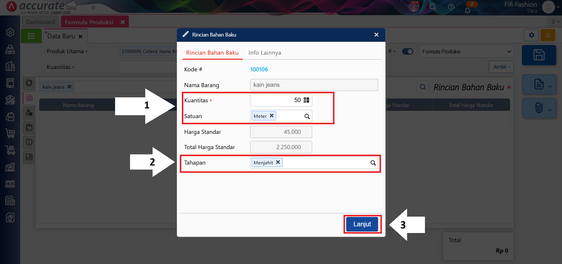 formula produksi dengan tahapan