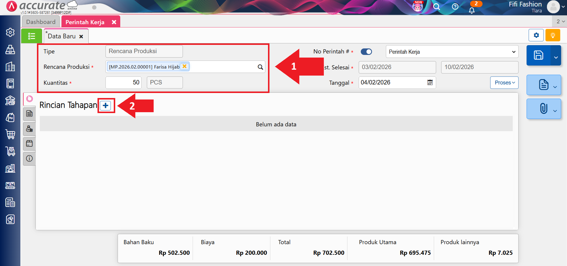 perintah kerja dengan tahapan proses