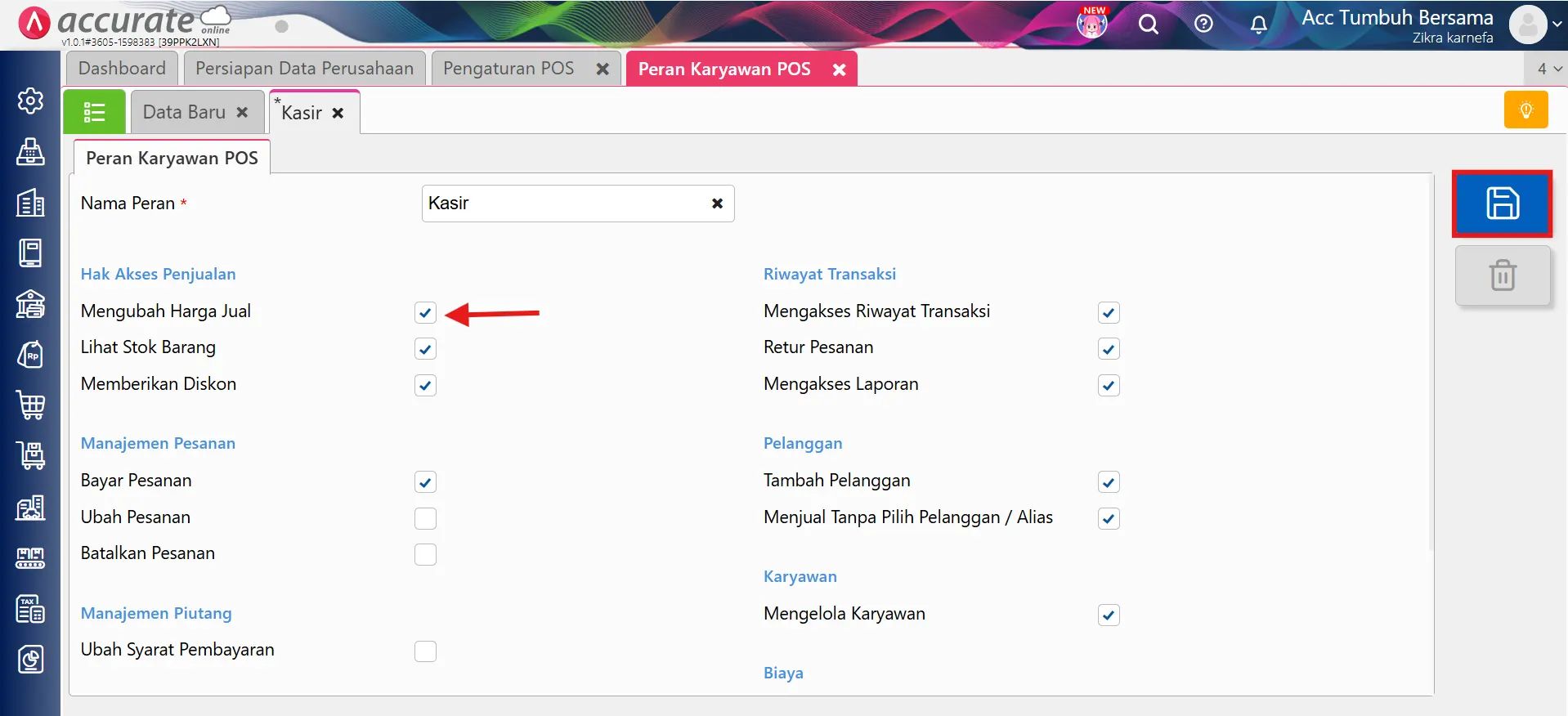 akses mengubah harga jual