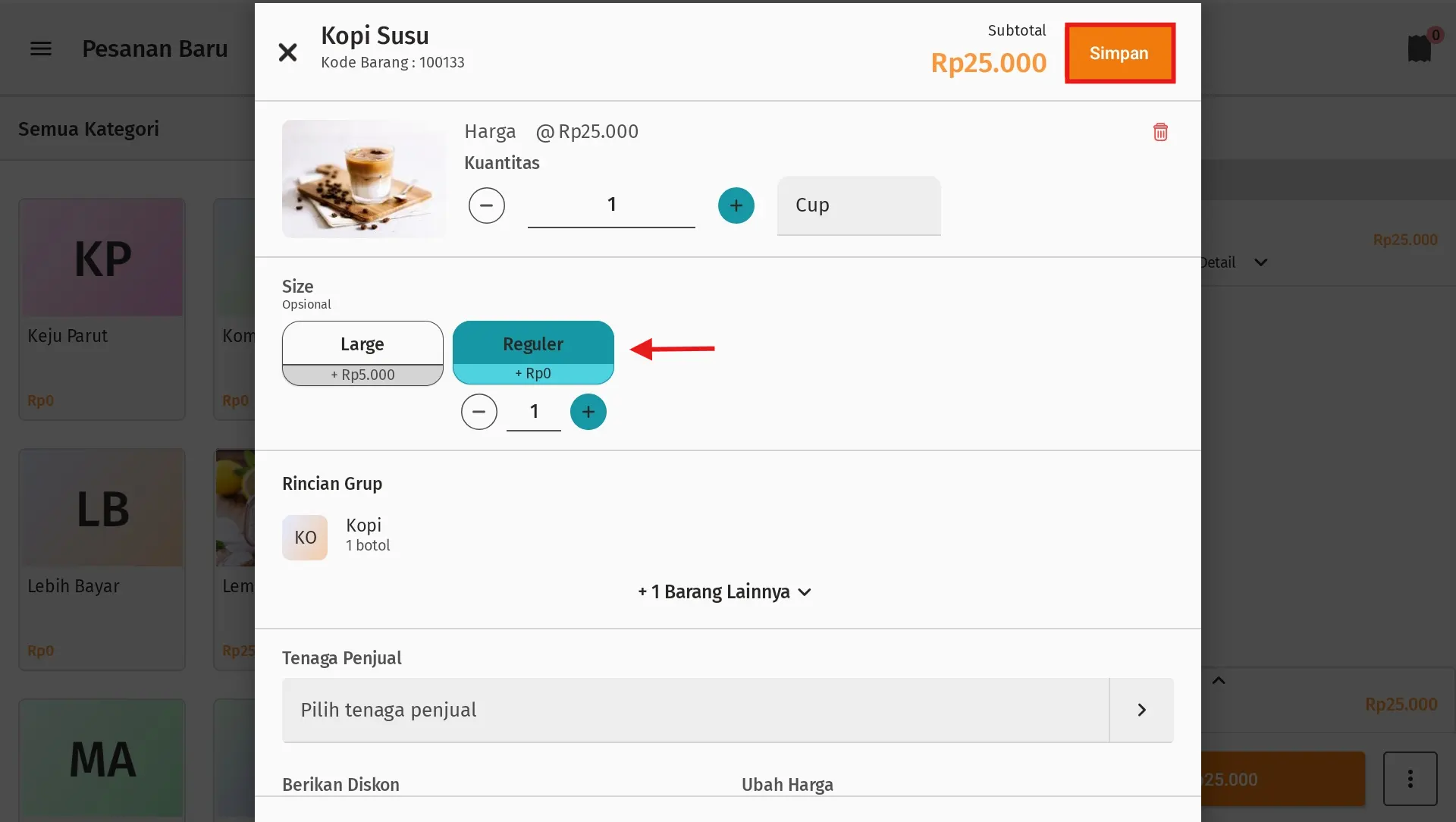 menampilkan rincian modifier