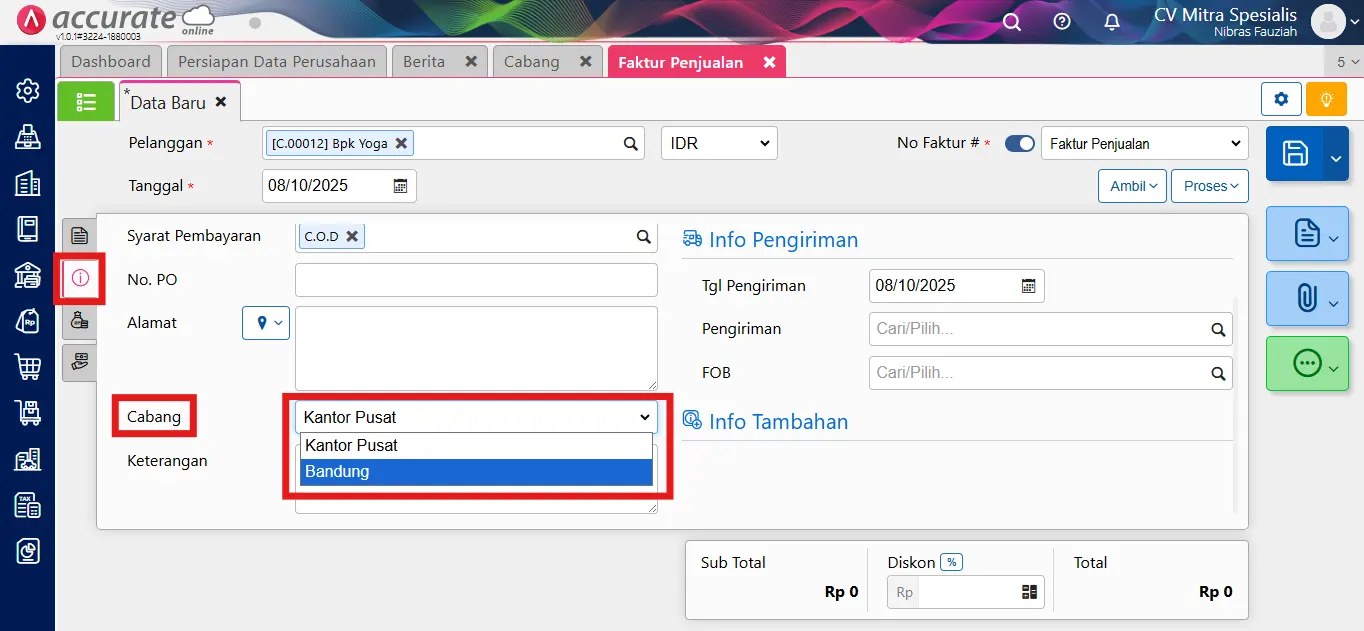 Mengenal fitur cabang Accurate Online