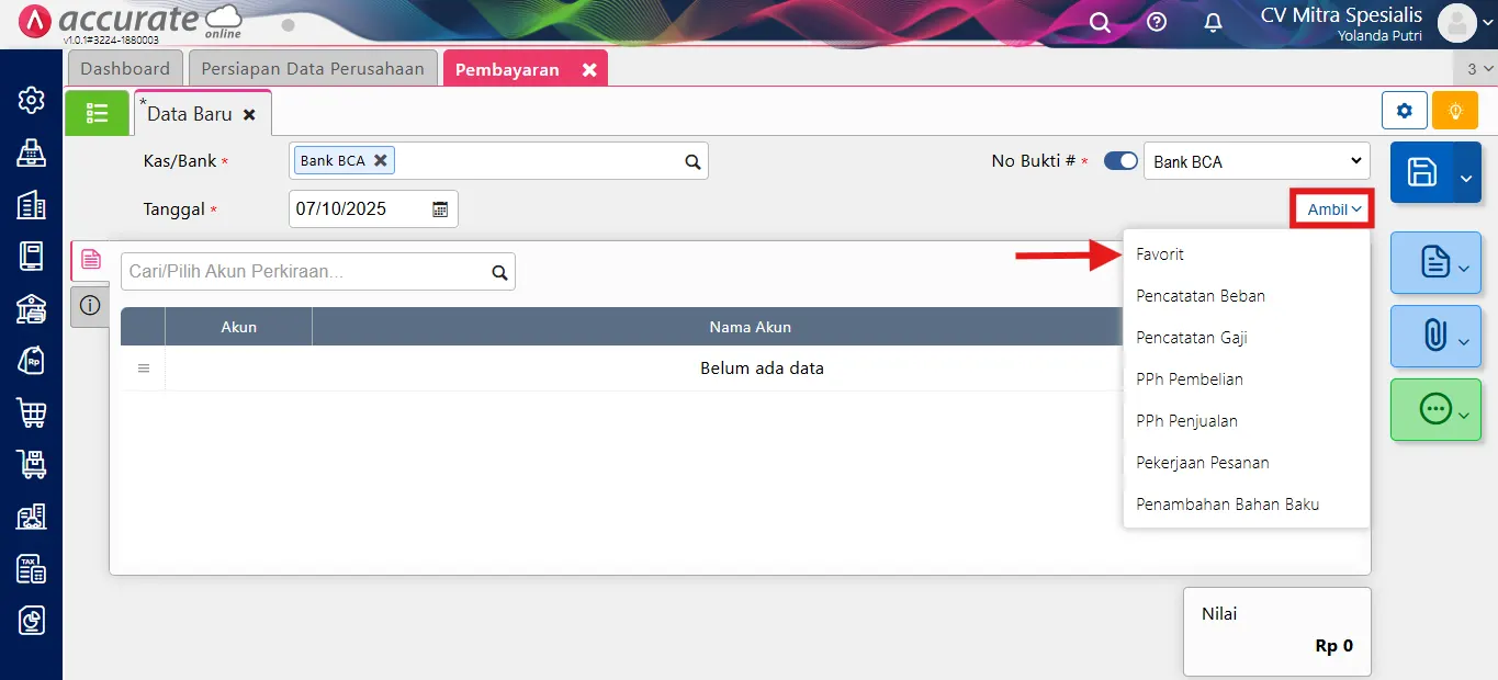 fitur transaksi favorit