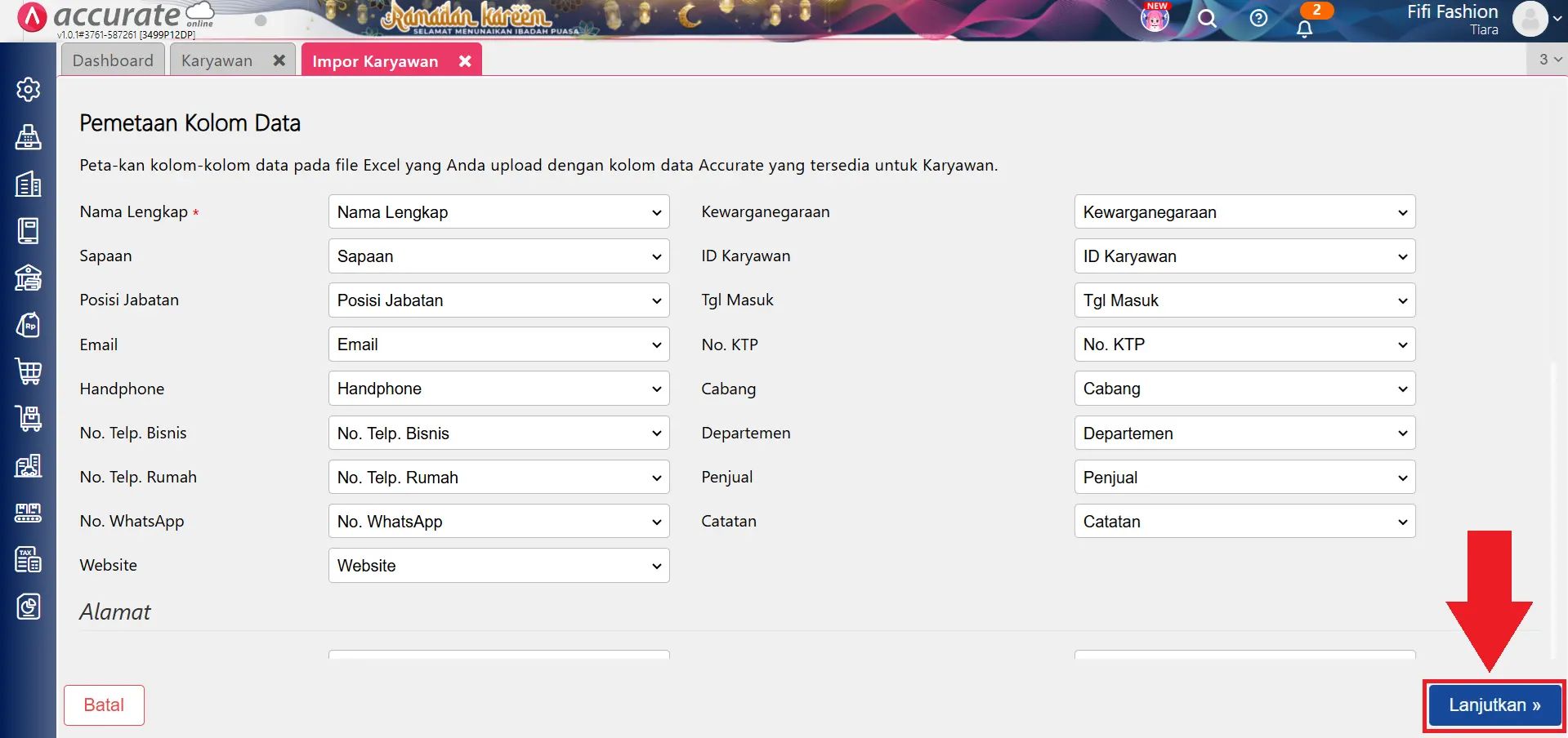 mengimpor daftar karyawan excel/CSV