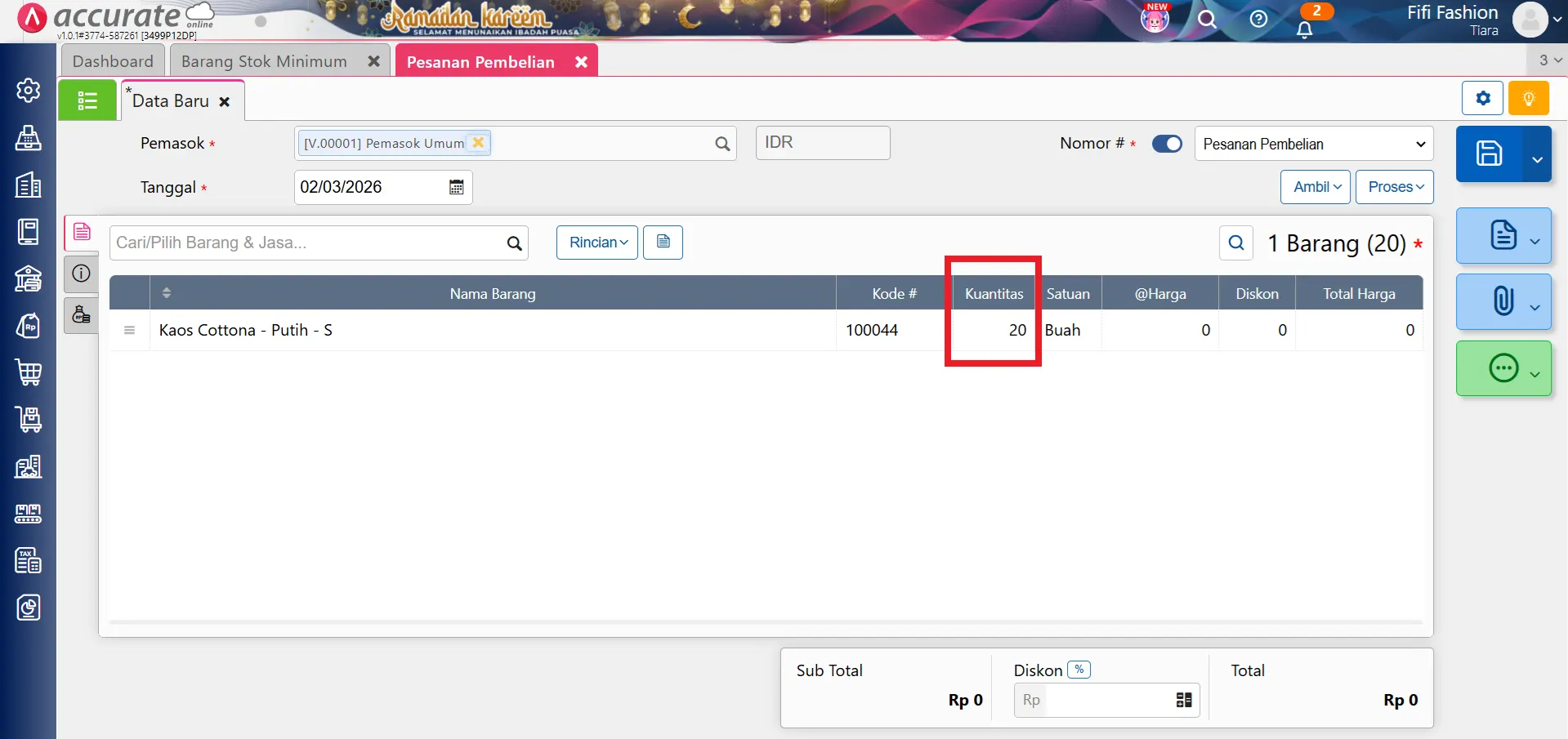 pesanan pembelian stok minimum