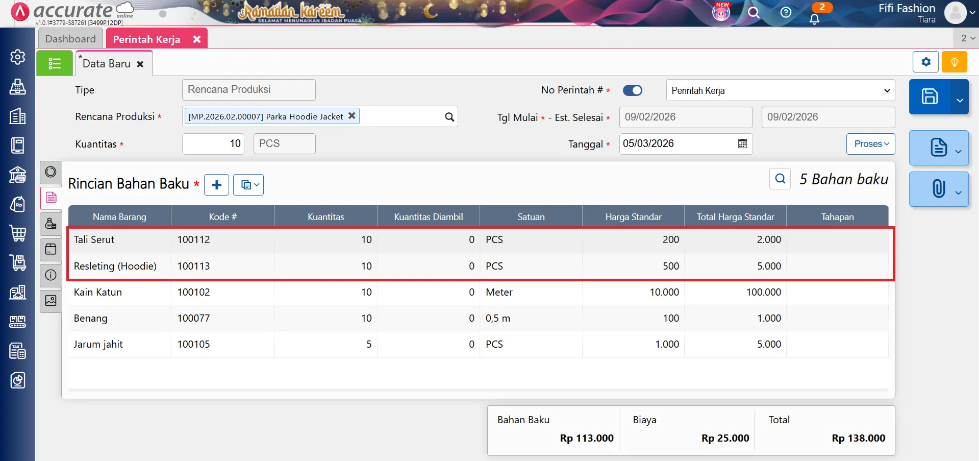 impor bahan baku perintah kerja excel