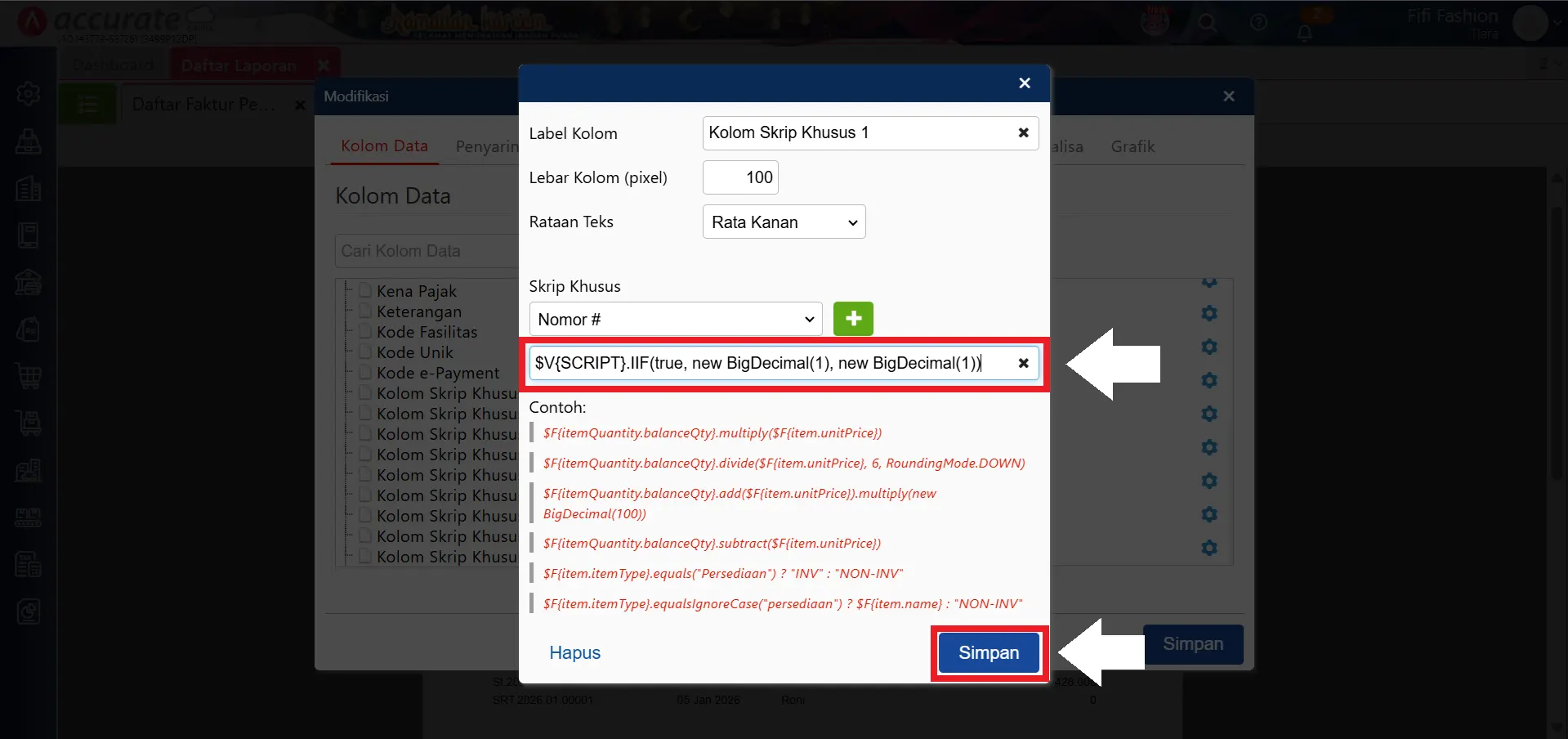 menampilkan jumlah faktur di laporan penjualan