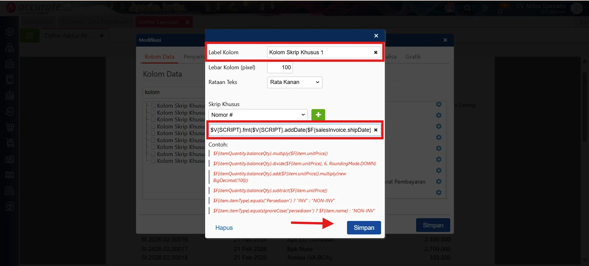 menggunakan rumus tanggal &amp; hari pada laporan